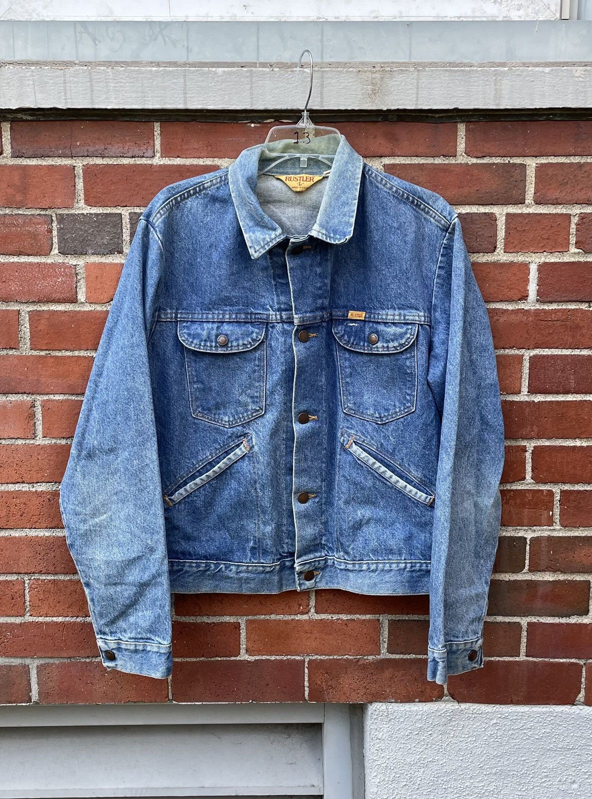 Rustler Vintage 80s Rustler Jean Jacket Super 13oz Denim Distressed Size US L / EU 52-54 / 3 - 1 Thumbnail