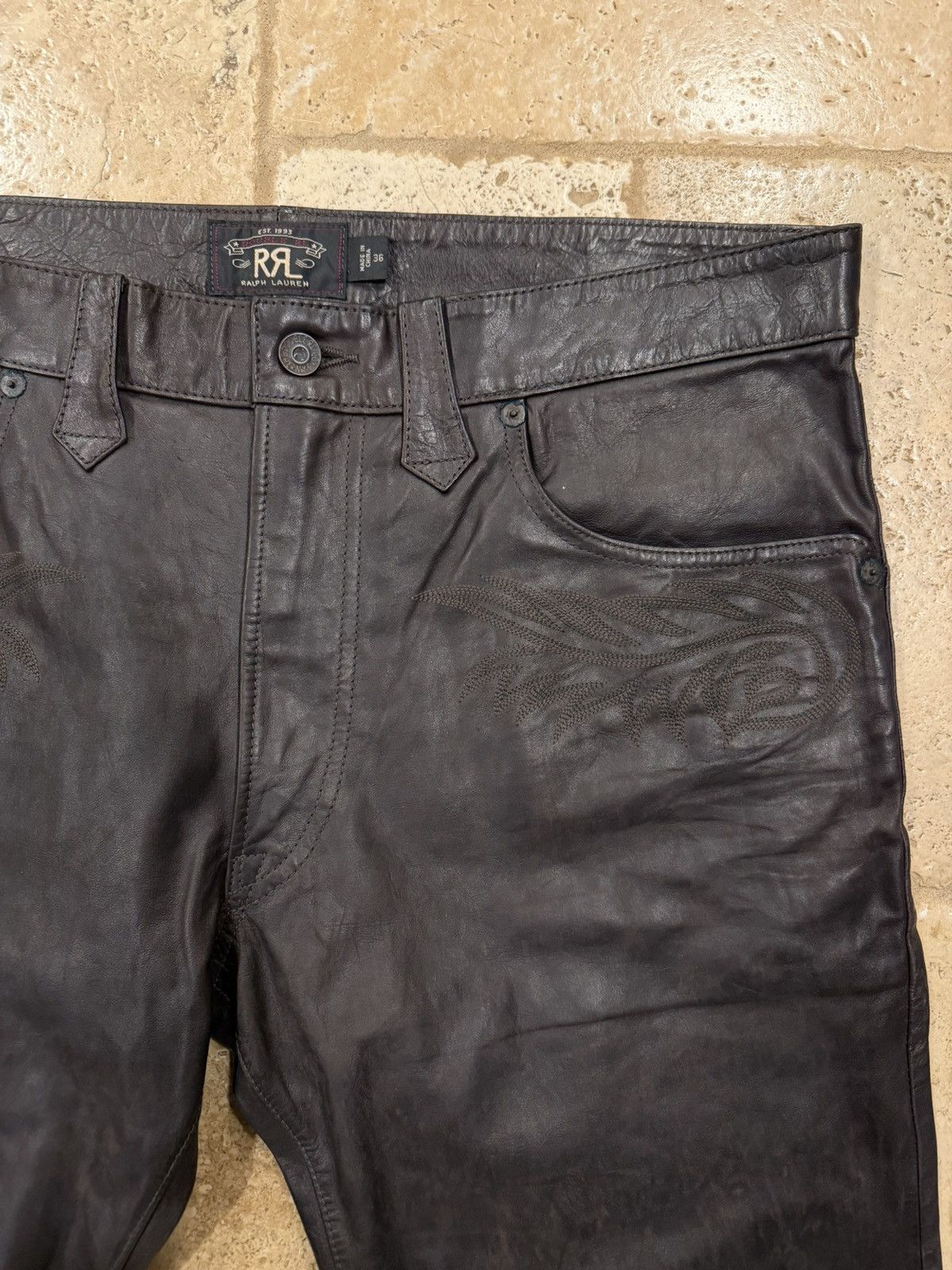 RRL Ralph Lauren Double RRL Ralph Lauren Western Brown Horse Leather Pants Size US 36 / EU 52 - 9 Thumbnail