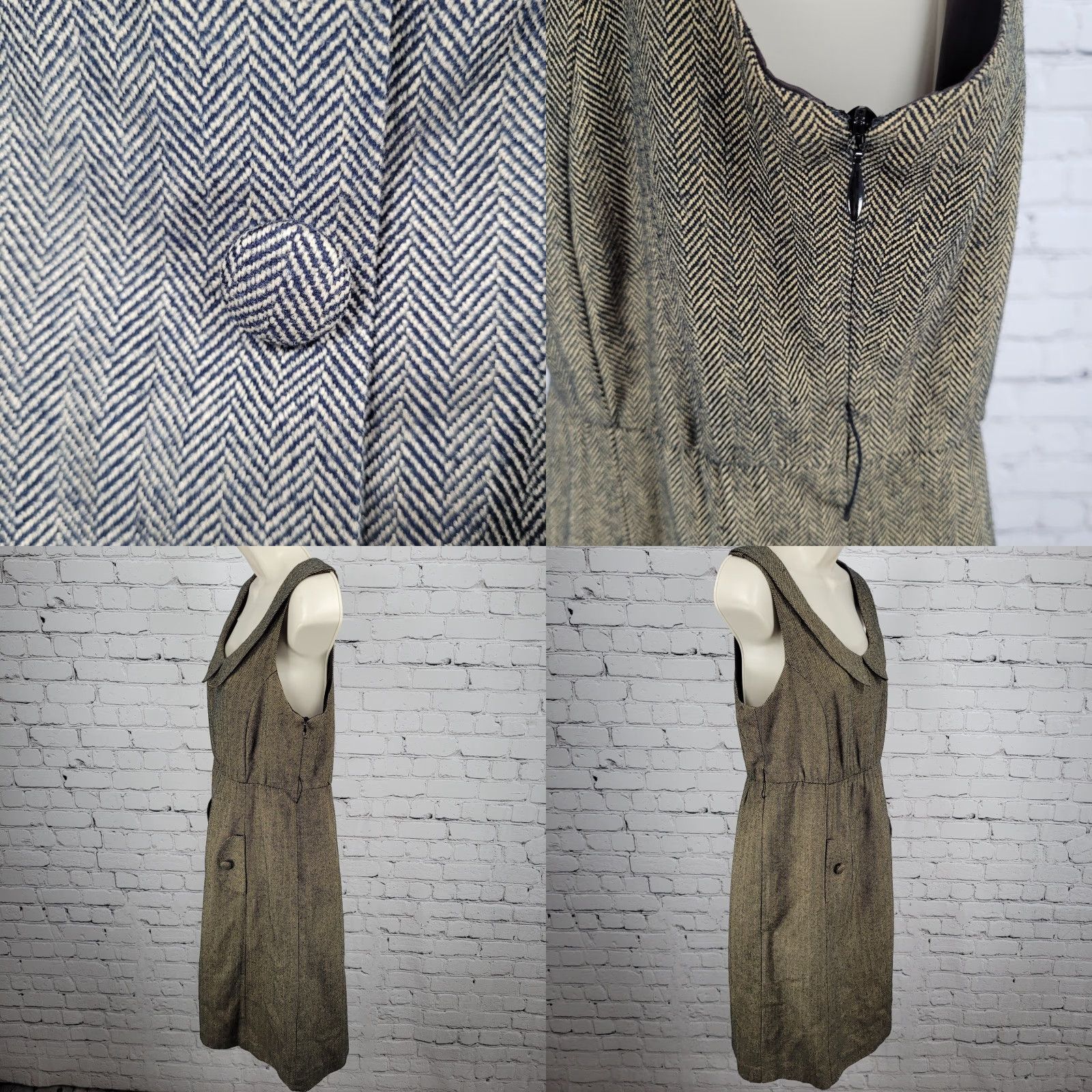 Vintage VINTAGE Soda Blu Brown Wool Blend Herringbone Sleeveless Lined Dress Medium Classic Womens Size M / US 6-8 / IT 42-44 - 8 Thumbnail