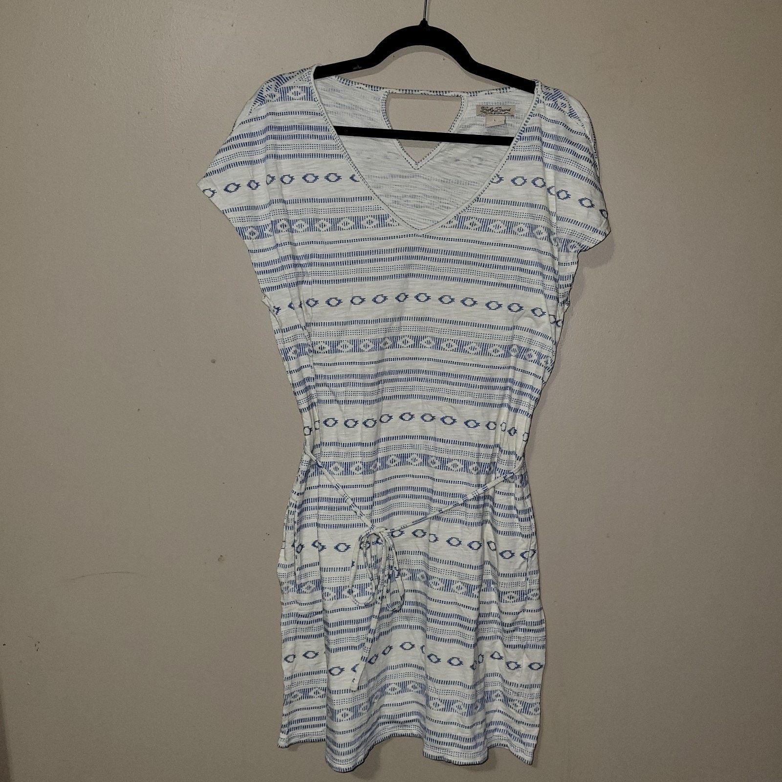Lucky Brand Lucky Brand Summer White Blue Dress Size Large Aztec Boho Size L / US 10 / IT 46 - 1 Thumbnail