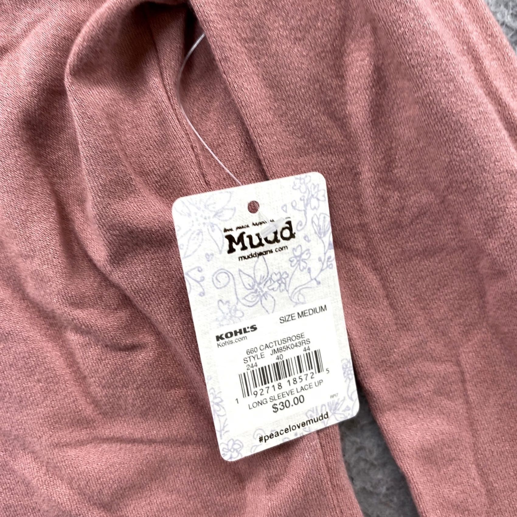 Vintage Mudd Women's V Neck Lace Long Sleeve Shirt Blouse Size M Pink NEW Size M / US 6-8 / IT 42-44 - 3 Thumbnail