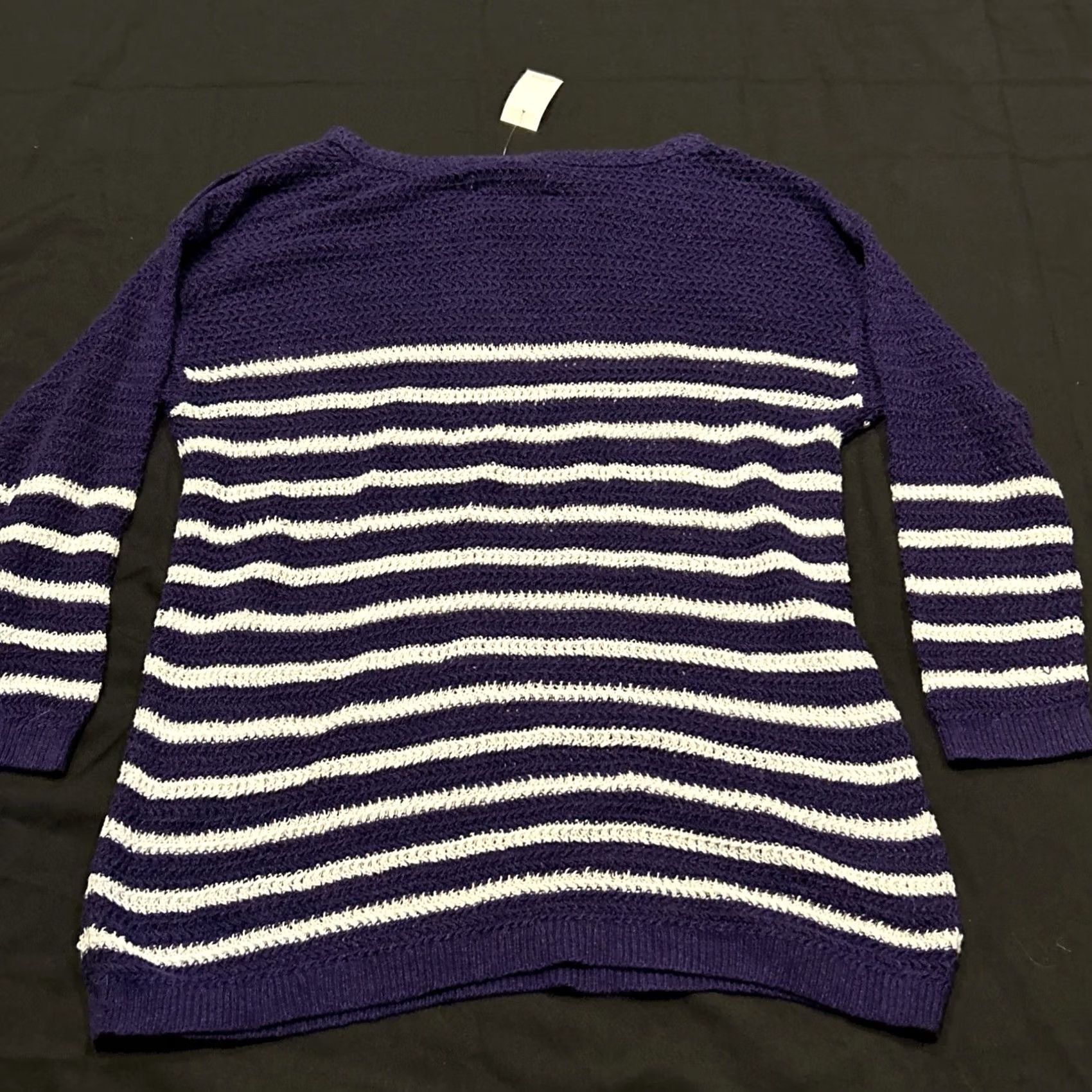 Loft LOFT Womens Sweater L Purple White Striped Knit Linen Cotton NWT A18 Pullover 3/4 Sleeve Modern Classic Mens? Size L / US 10 / IT 46 - 5 Thumbnail