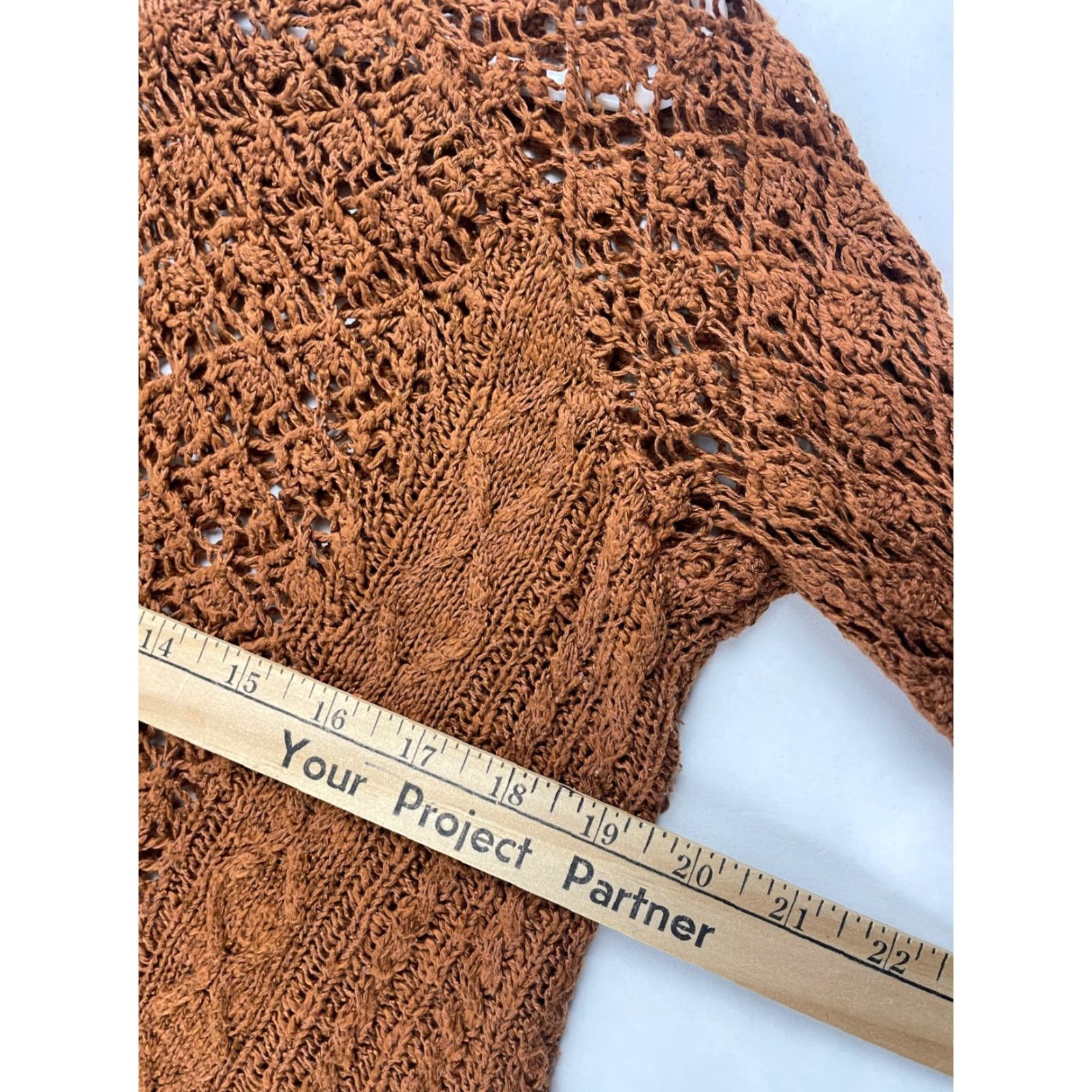 Vintage Maurices Sweater Women's Size M Brown Loose Knit Pullover Crew Neck Semi Sheer Knit Shirt Size M / US 6-8 / IT 42-44 - 6 Thumbnail