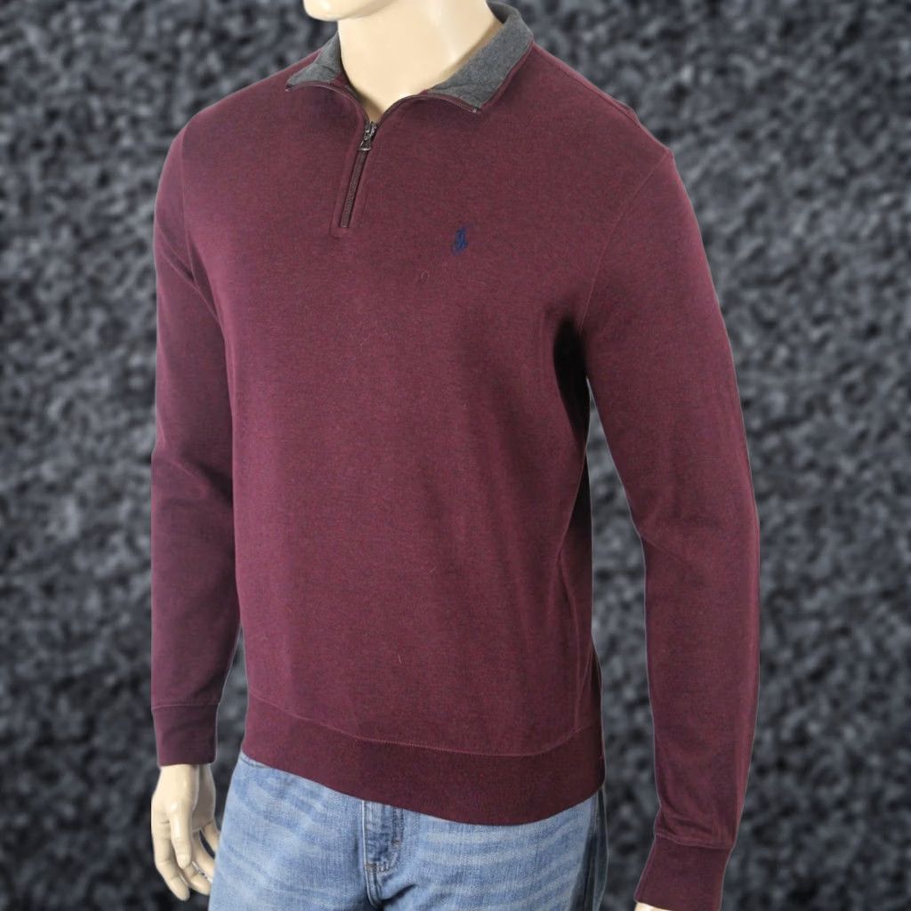 Polo Ralph Lauren Polo Ralph Lauren Wine Red 1/2 Half Zip Sweater Navy Blue Pony NWT Size US XL / EU 56 / 4 - 1 Preview
