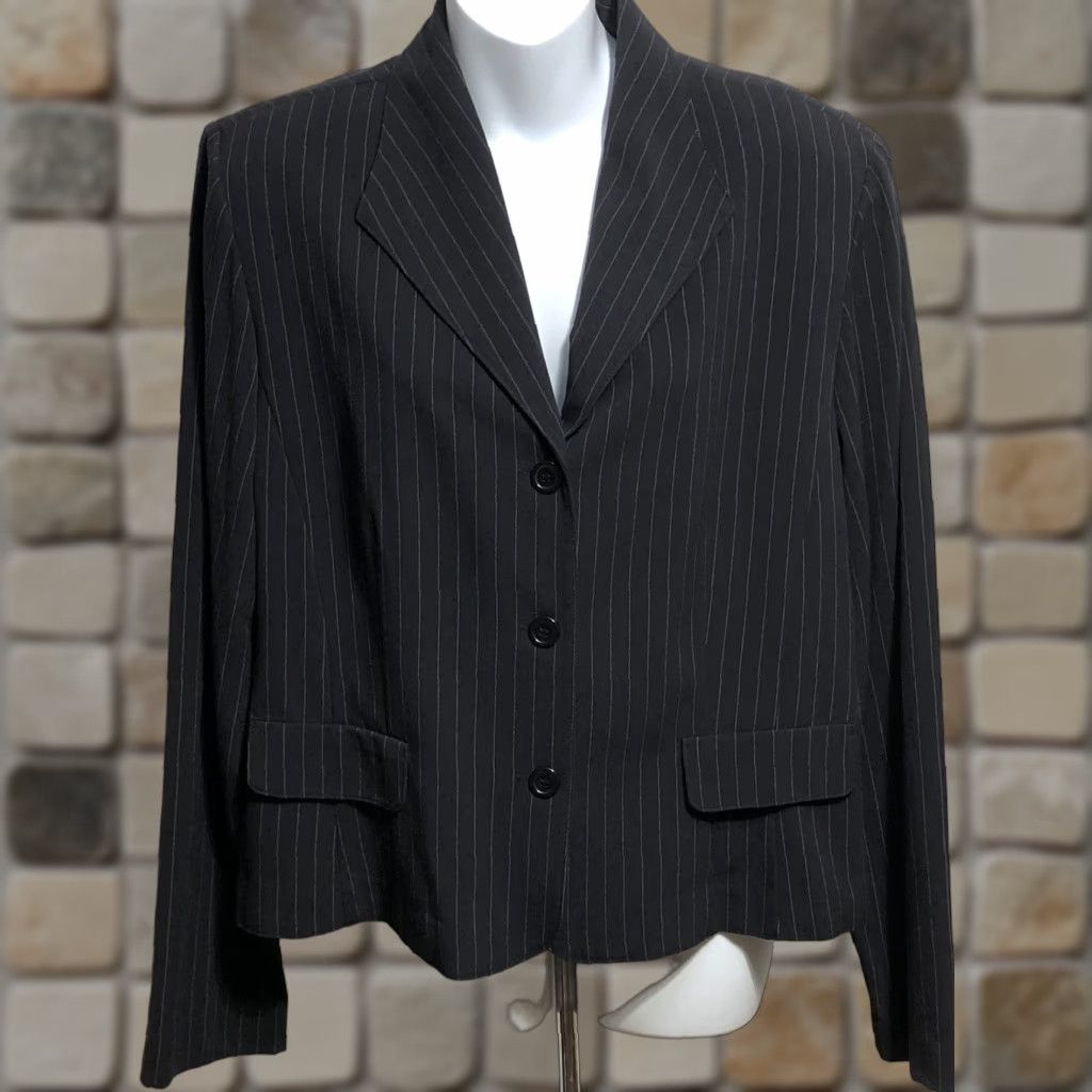 Vintage Danny & Nicole Suit 2 Piece Navy Stripe Blazer Jacket Pants - 16 Women Office Career Modern Elegant Size XXL / US 16-18 / IT 52-54 - 1 Thumbnail