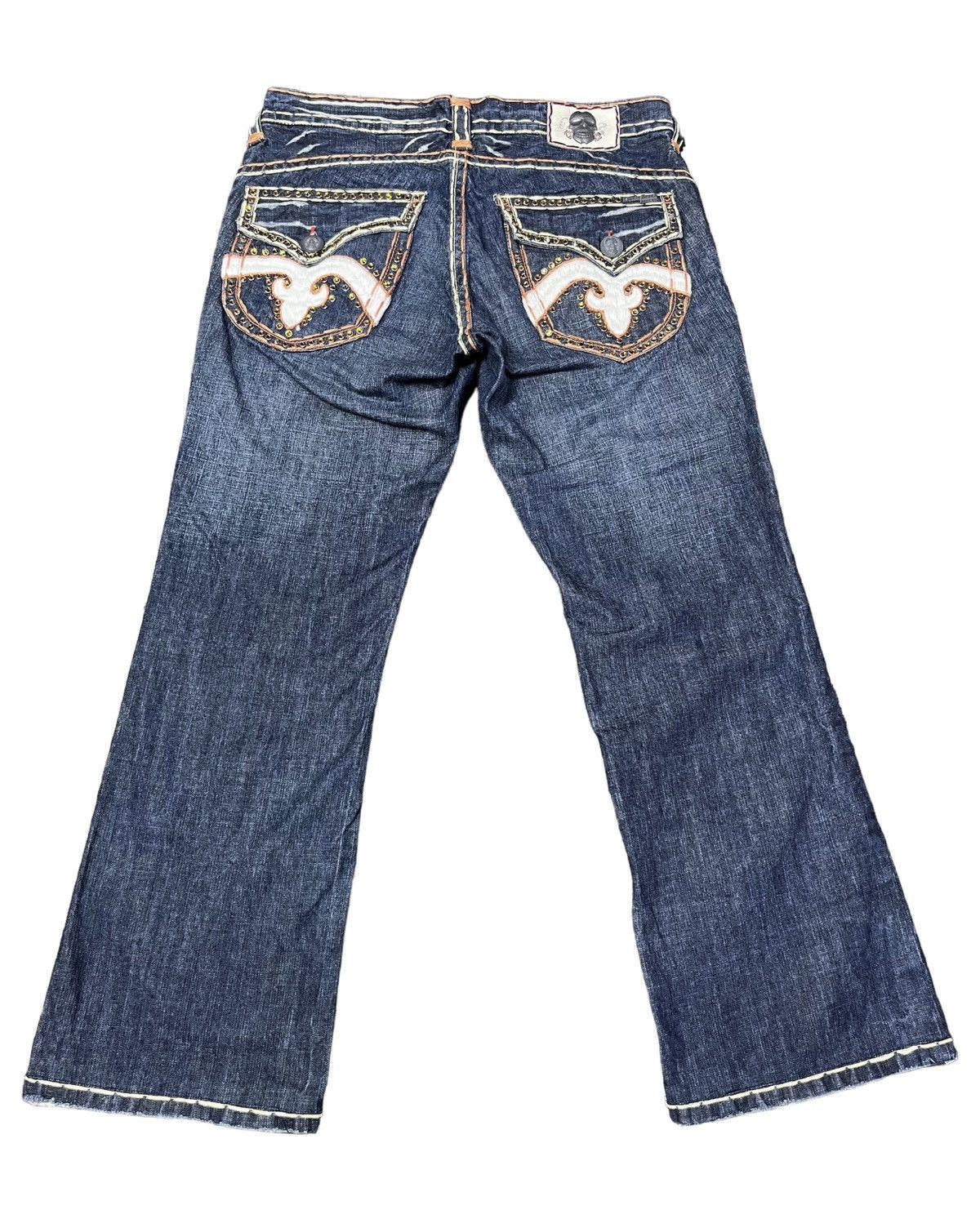 Vintage LAGUNA BEACH Big Stitch Gemstone Studded Skull Button Denim Size US 35 - 1 Thumbnail