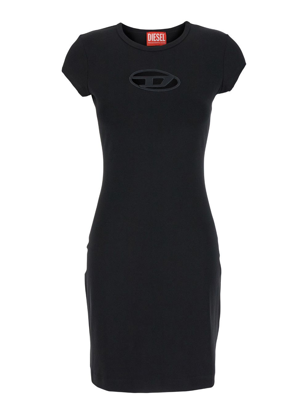 Abito Corto con Dettaglio Oval D Cut Out in Cotone Stretch Nero Donna