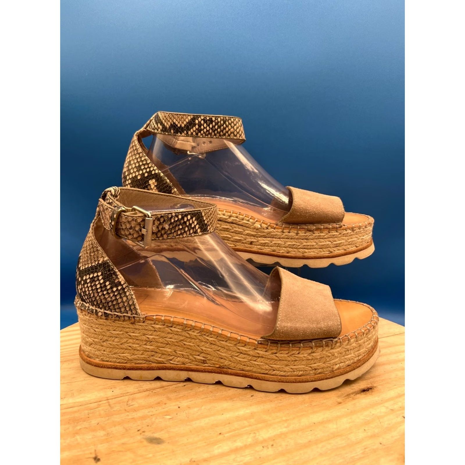 Dolce Vita Dolce Vita Sandals Womens 10 Espadrille Brown Suede Snake Print Open Toe Wedge Size US 8 / IT 38 - 2 Thumbnail