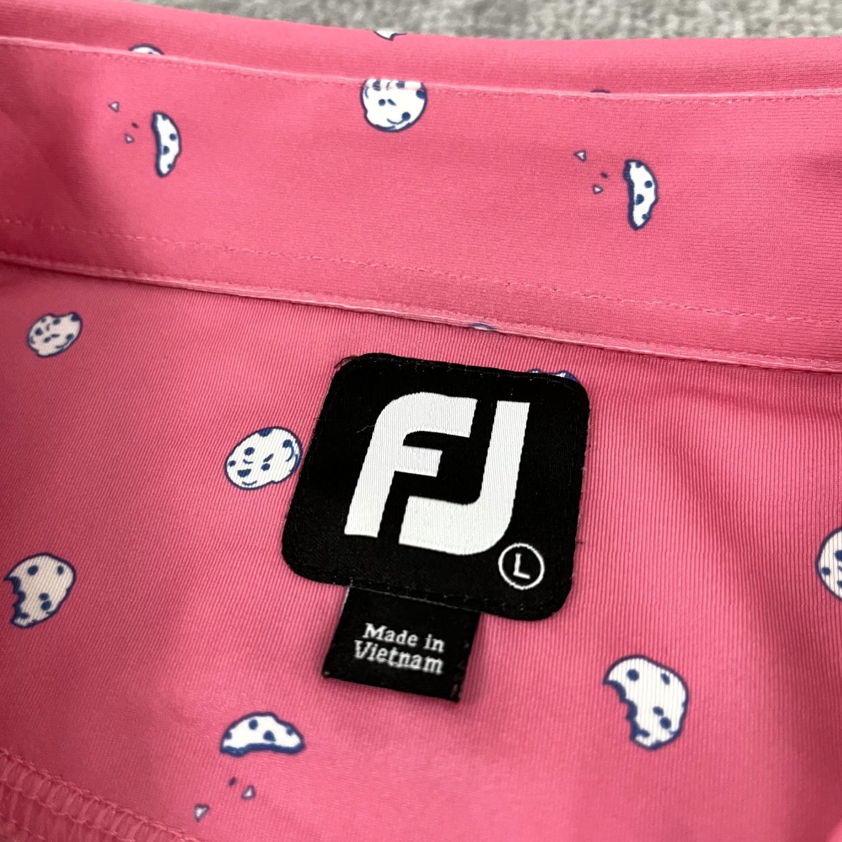 Footjoy FootJoy Polo Shirt Mens Large Pink Cookie Print Performance Golf Heritage Shores Polo Shirt Mens Large Pink Cookie Print FootJoy Size US L / EU 52-54 / 3 - 2 Thumbnail
