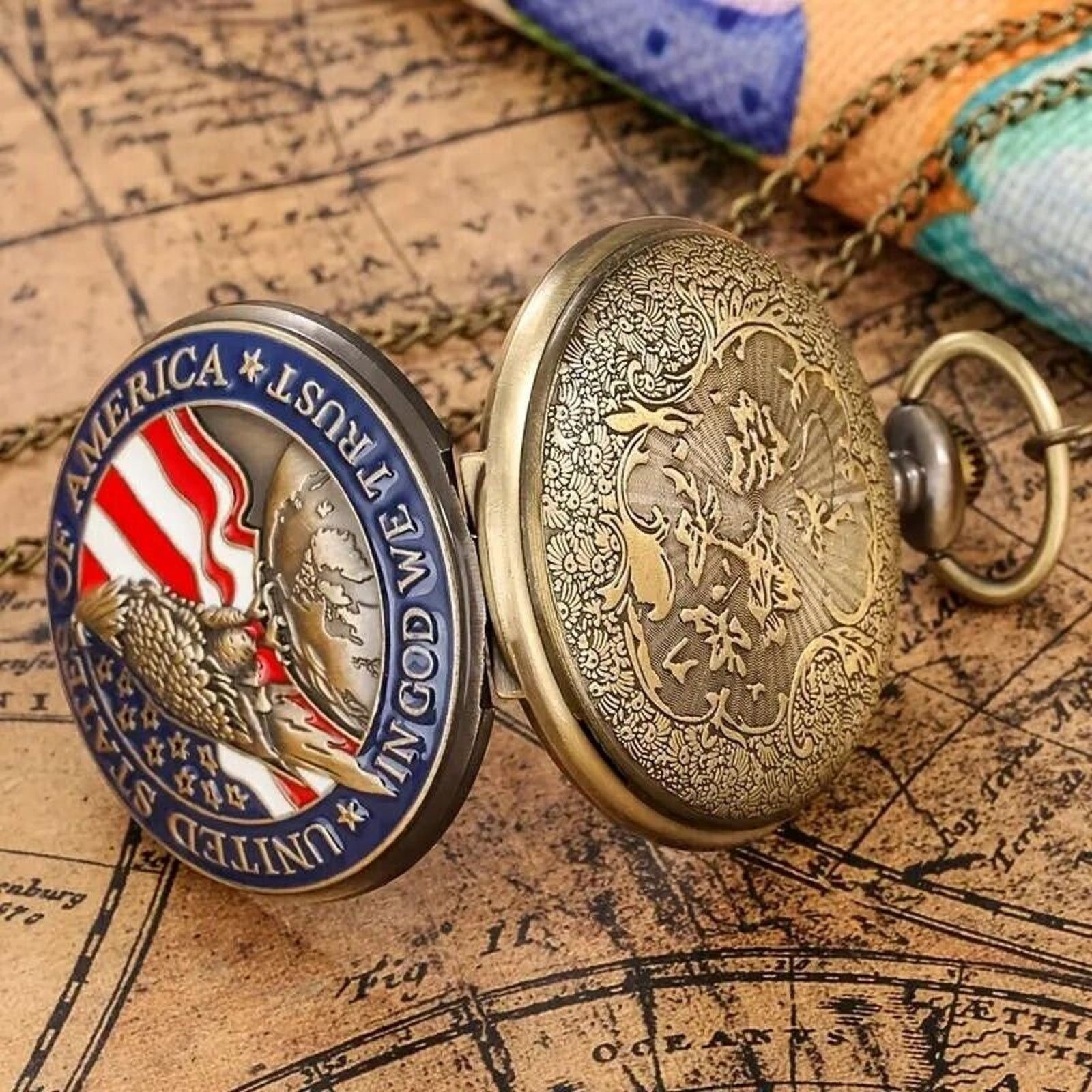 Other Bronze Pocket Watch • Enameled United States Eagle & Flag Size ONE SIZE - 3 Thumbnail
