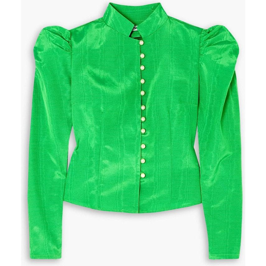 Batsheva Batsheva Song Green ruffled moiré pearly button blouse sz 2 Size XS / US 0-2 / IT 36-38 - 2 Thumbnail