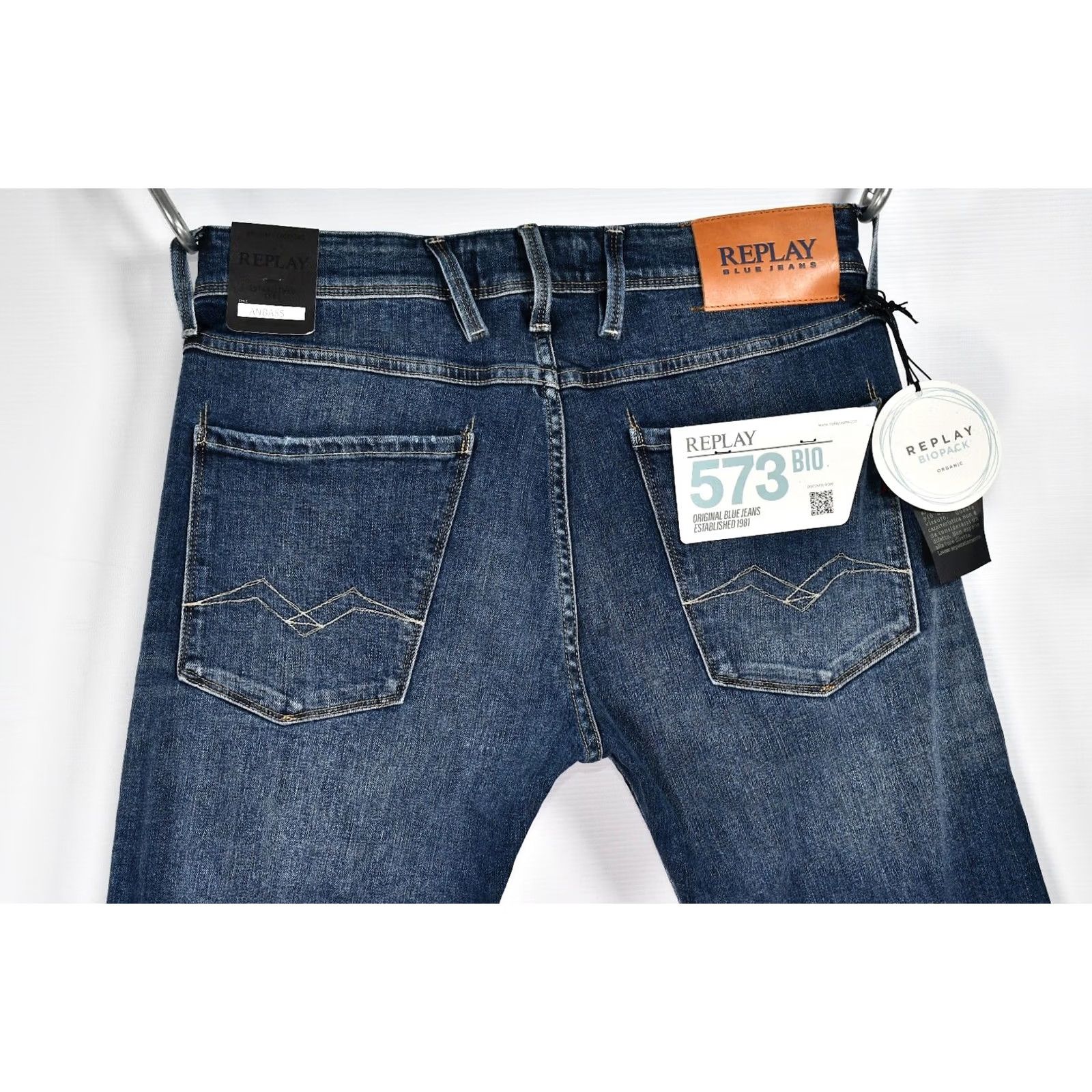 Replay REPLAY ANBASS M 914Y Jeans Slim Men W31/L34 Dark Indigo Denim Stretch 98% Cotton 1% Elastane Regular Inseam 34" Blue NWT Size US 31 - 7 Thumbnail