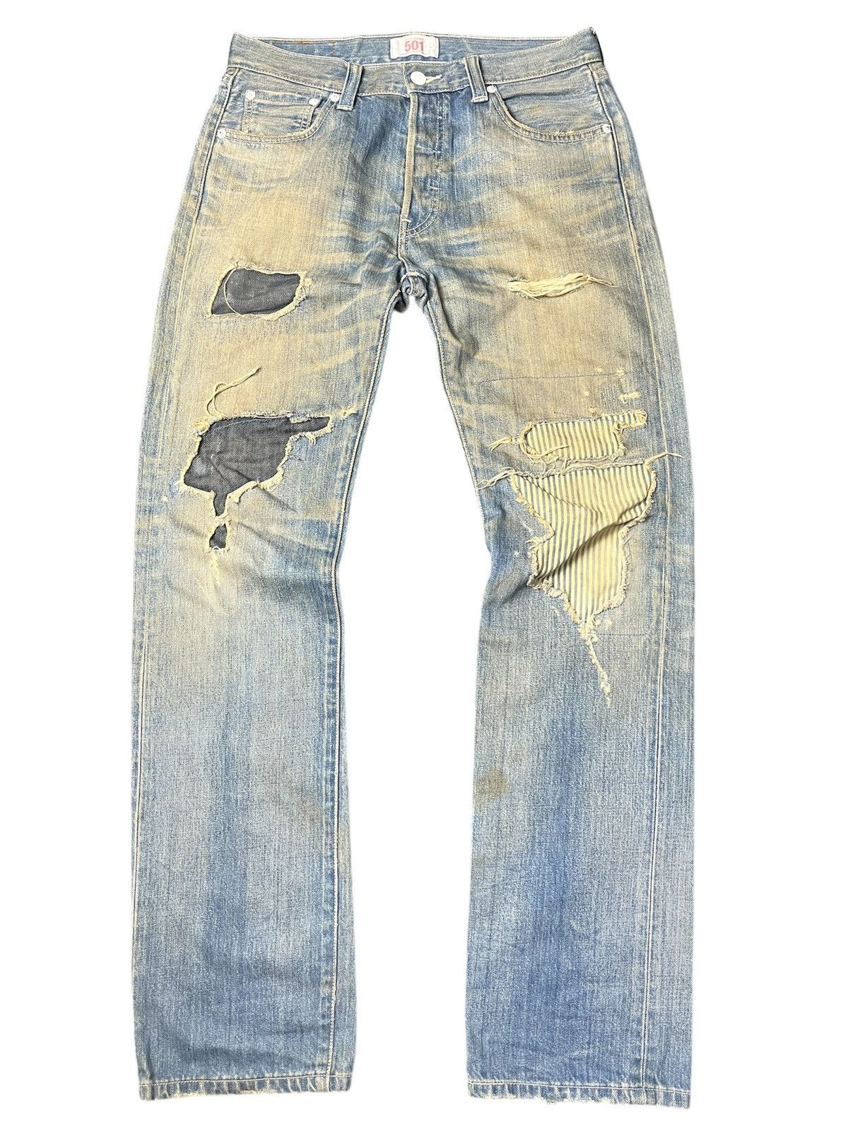 Kurt Cobain style levis patchwork Distressed faded Jeans