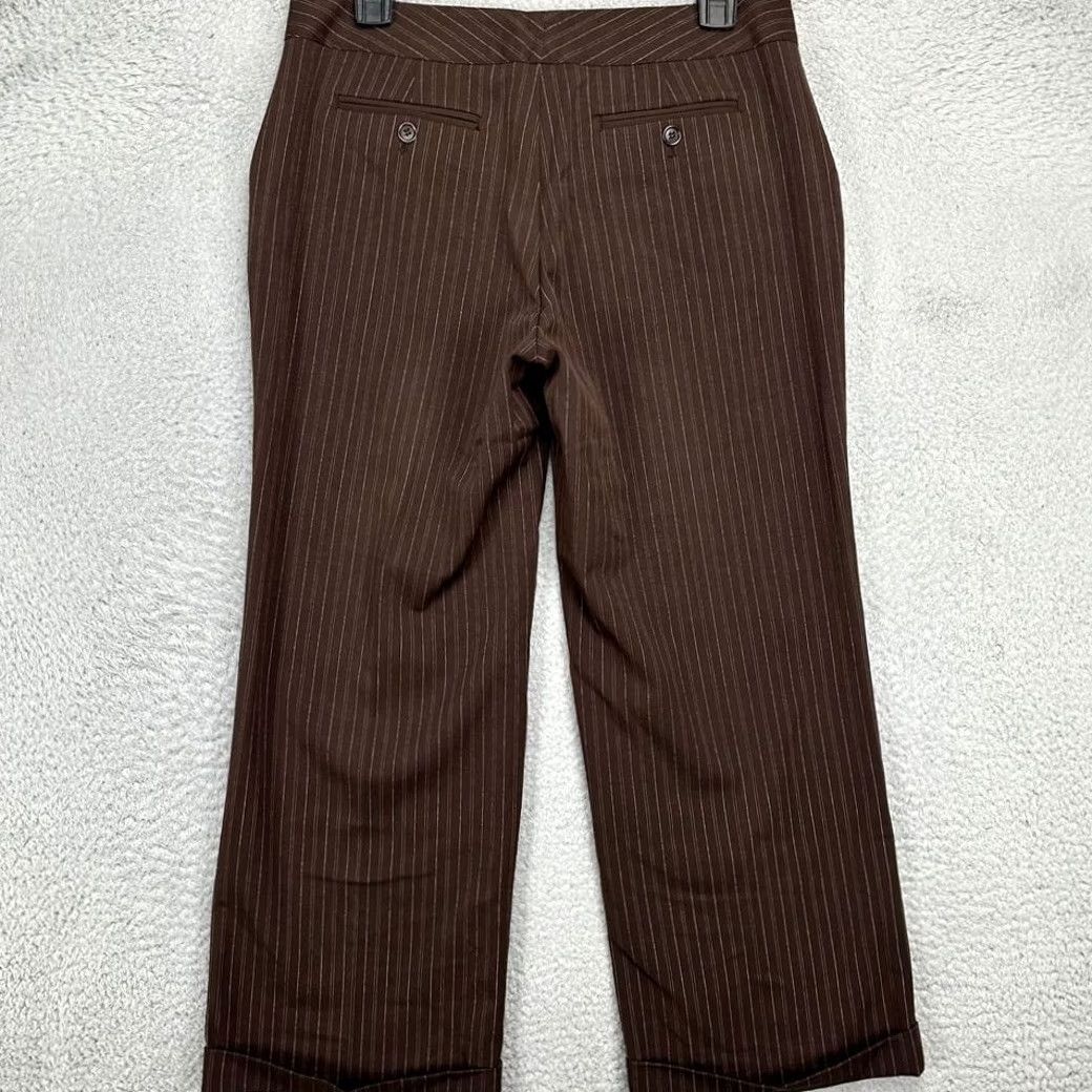 Vintage Max Studio Dress Pants Womens 8 Brown Pinstripe Capris Flat Front Stretch NEW Size 30" / US 8 / IT 44 - 2 Thumbnail
