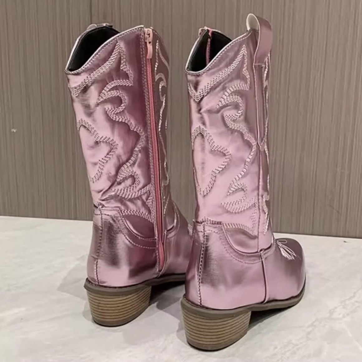 Other New Metallic Pink Mid-Calf Chunky Heel Cowboy Boots Womens 6 Size US 6 / IT 36 - 6 Thumbnail