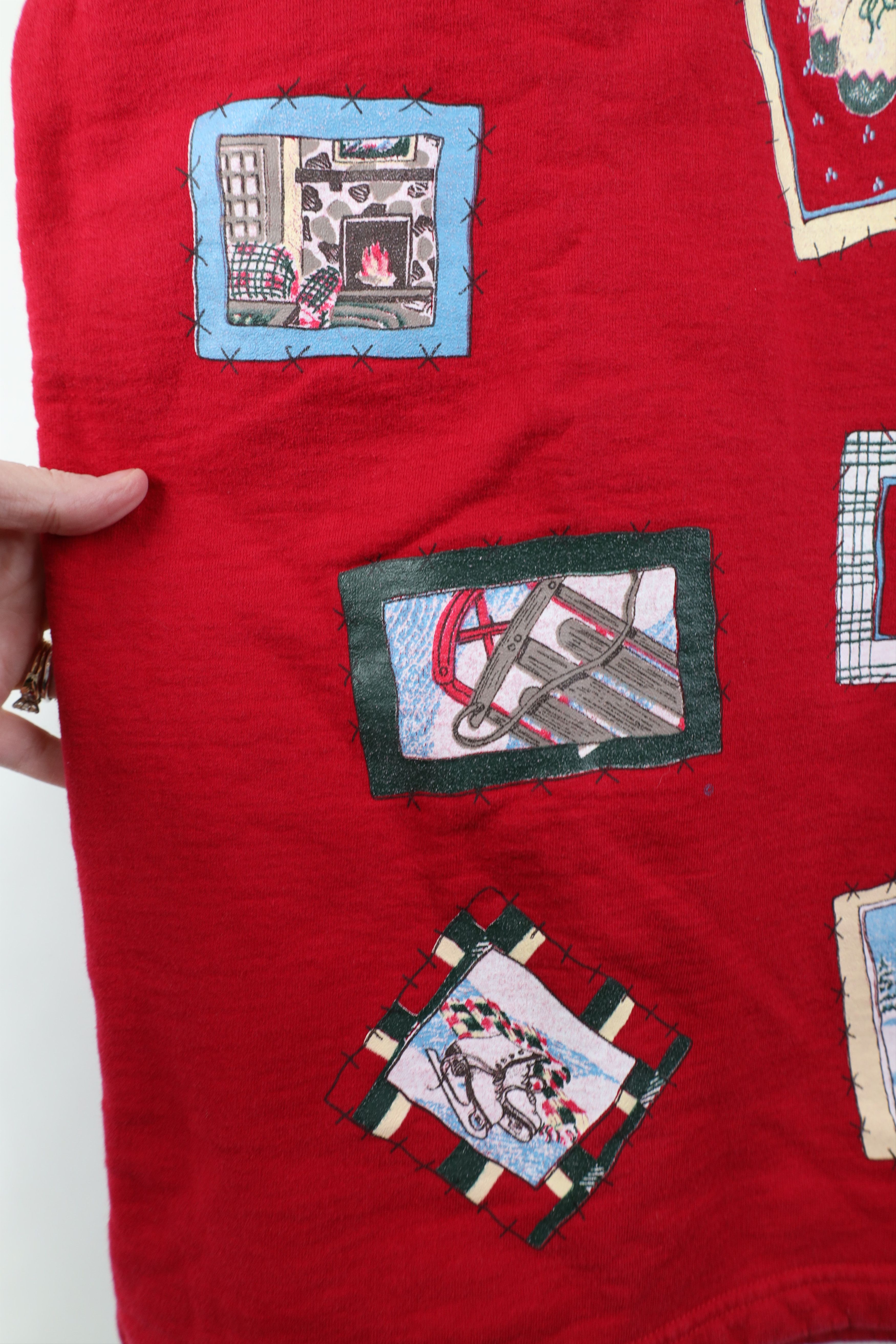 Vintage Vintage 90s Oversized Winter Stamp Turtleneck Sweatshirt Red Size M / US 6-8 / IT 42-44 - 7 Thumbnail