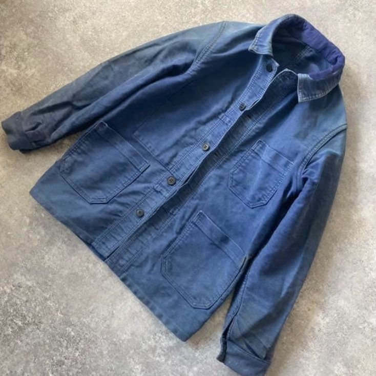 Vintage VINTAGE LE LABOUREUR Work Jacket Blue Moleskin Size S Distressed JPN Mens Size US S / EU 44-46 / 1 - 3 Thumbnail
