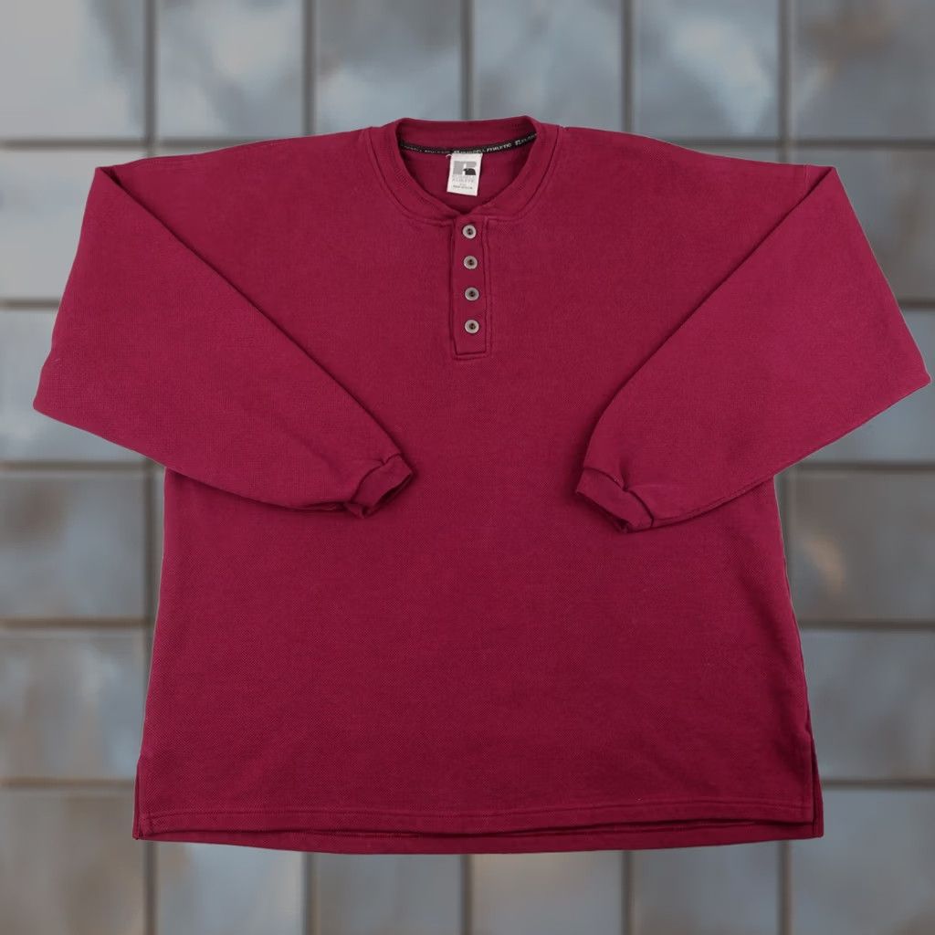 Russell Athletic VINTAGE Russell Athletic Sweatshirt Mens 2XL Red Henley Thermal Made In USA 90s Size US XXL / EU 58 / 5 - 1 Thumbnail
