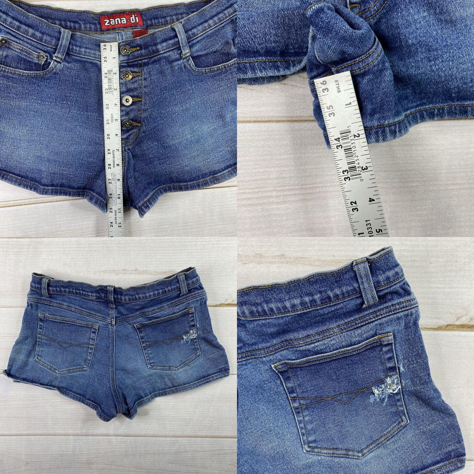Denime VTG ZANA DI Denim Booty Shorts Sz 13 Jr Womens Button Fly Stretch Denim 90s Style, Blue, 5-Pocket, Mid Rise, M Machine Washable Womens Size 34" / US 12 / IT 48 - 8 Thumbnail
