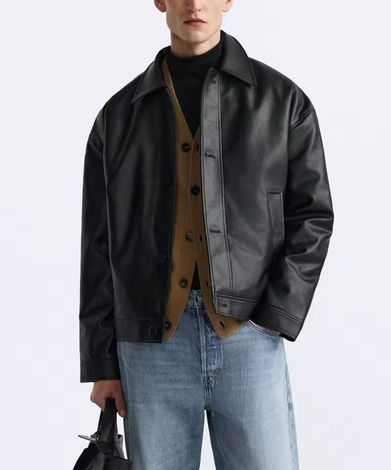 Casual PU Leather Loose Basic Black Jacket