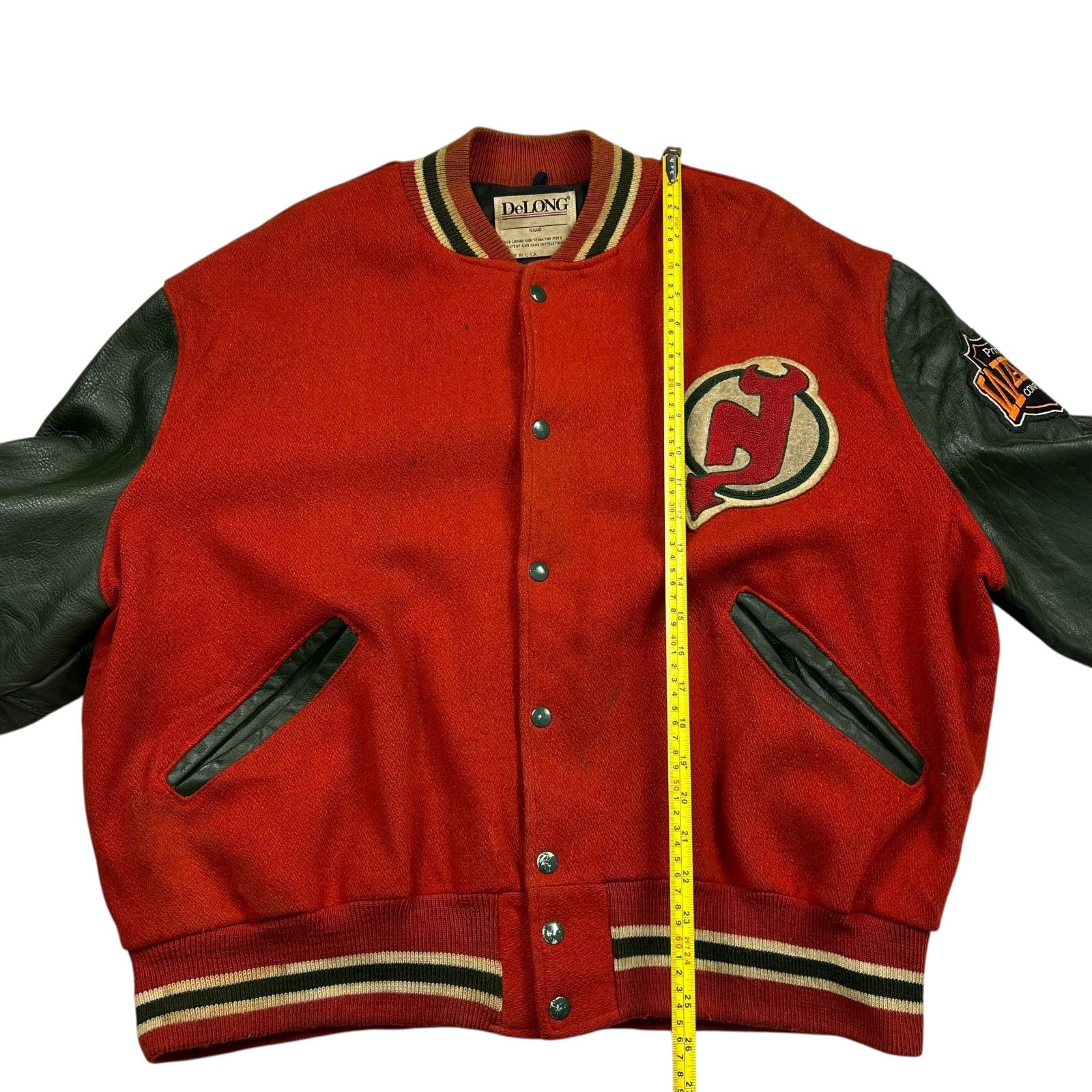 NHL VTG 90s NEW JERSEY DEVILS DELONG VARSITY JACKET LEATHER WOOL Size US XL / EU 56 / 4 - 8 Thumbnail