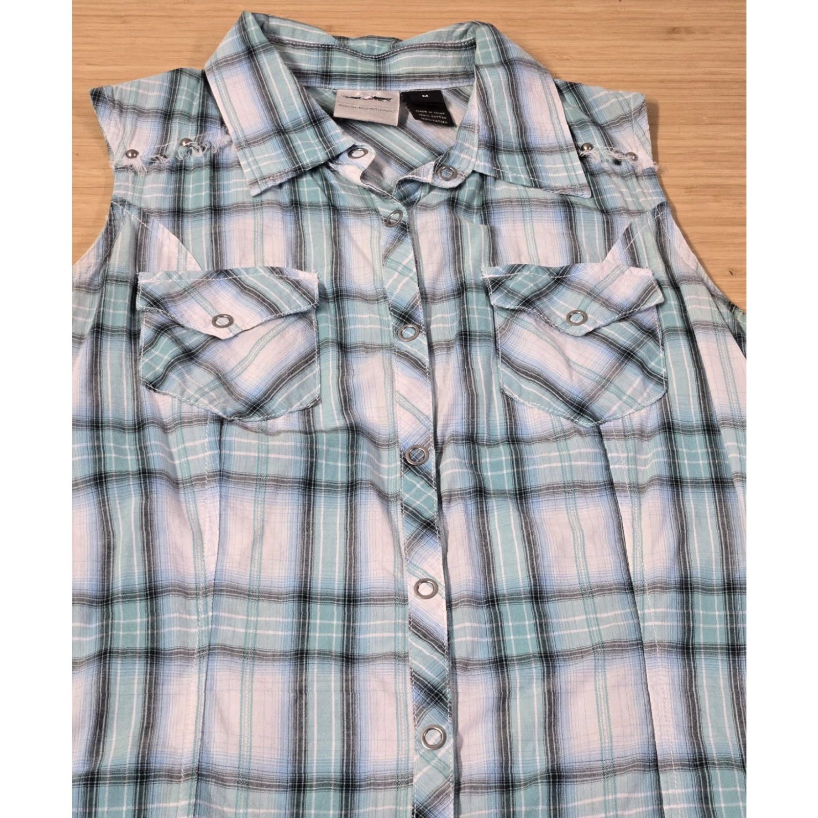 Harley Davidson Harley-Davidson Shirt Womens Medium Blue Plaid Sleeveless Western Studded Star Size M / US 6-8 / IT 42-44 - 2 Thumbnail