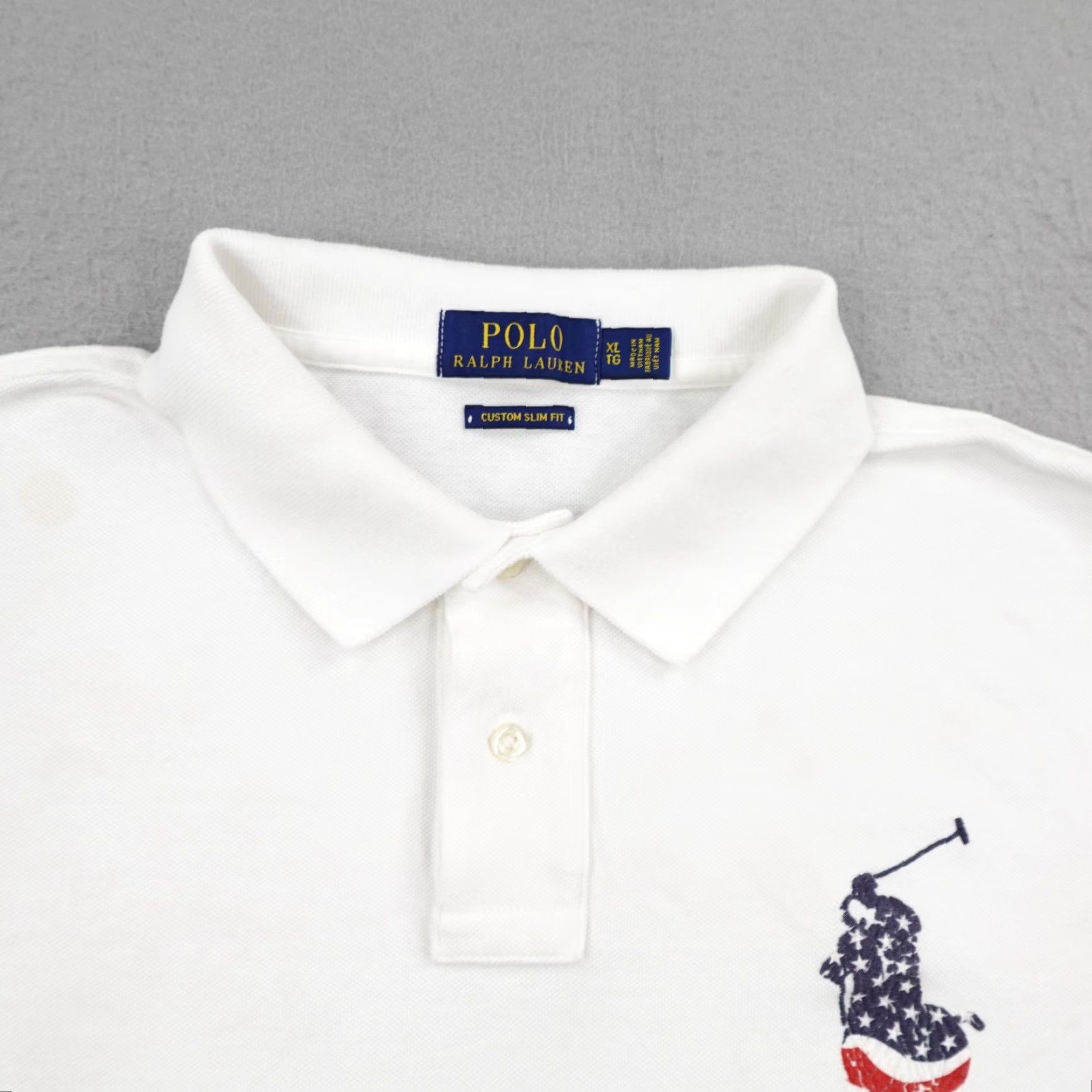 Polo Ralph Lauren VINTAGE Polo Ralph Lauren Polo Shirt Mens XL White Custom Slim Fit USA American Flag Big Pony Size US XL / EU 56 / 4 - 2 Thumbnail
