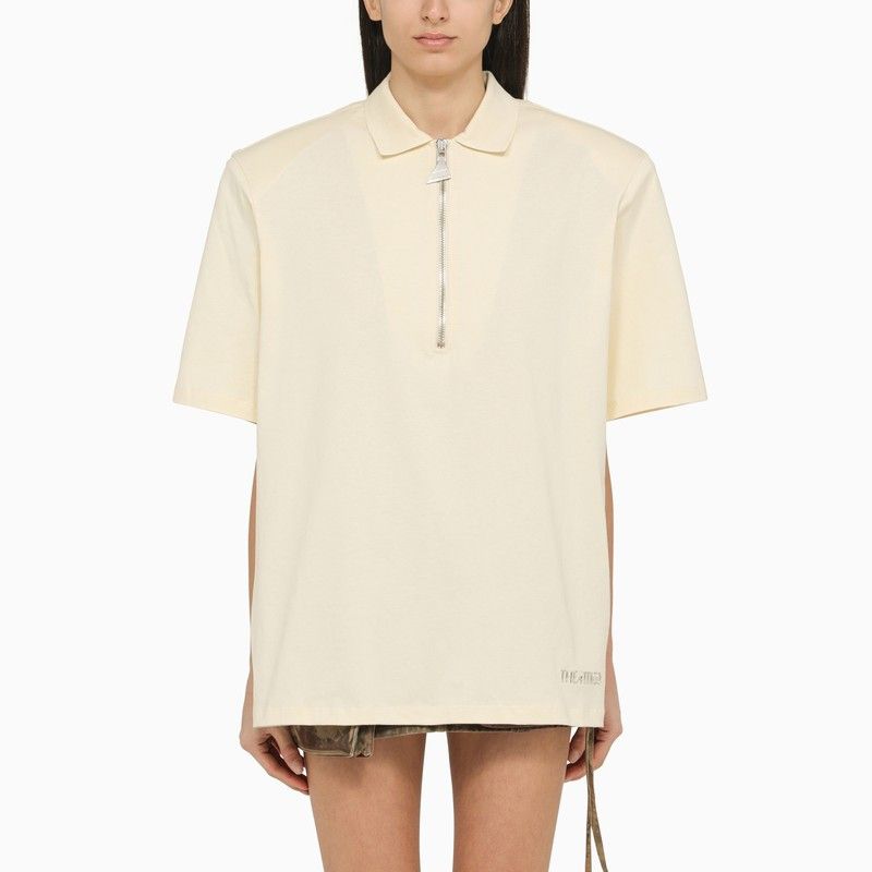image of The Attico Cream-Coloured Polo Shirt With Oversize Shoulders in White, Women's (Size Small)