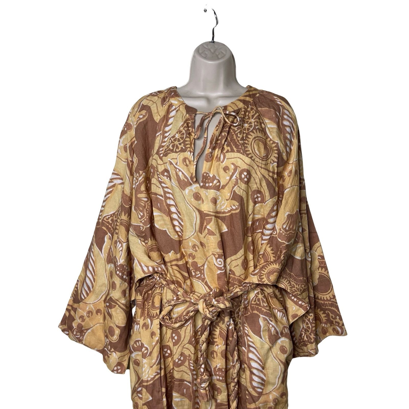 Mara Hoffman MARA HOFFMAN Lysa 100% Linen Belted Dress In Yellow Multi 3X Size 3XL / US 20-22 - 13 Thumbnail
