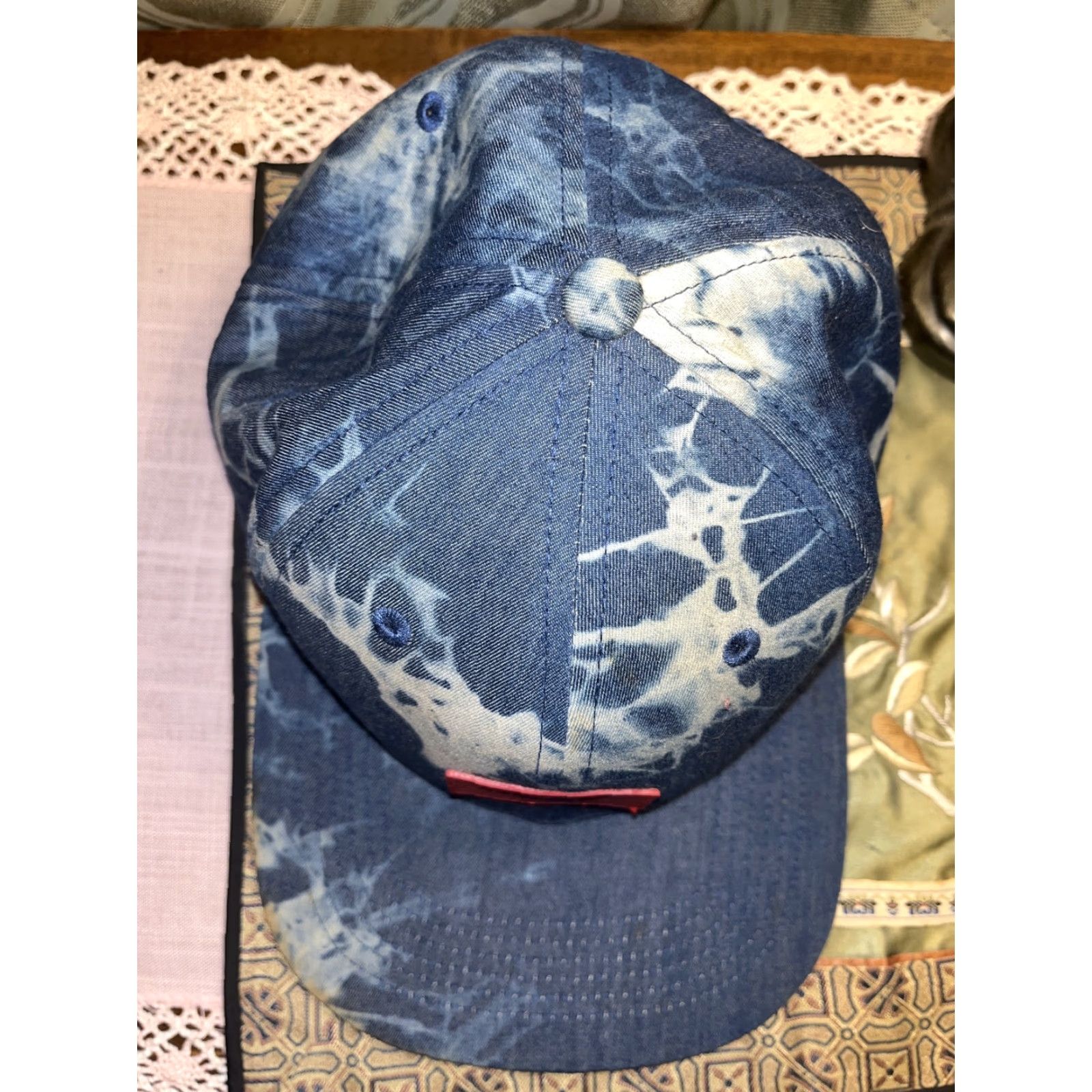 Vintage Play Cloths Blue & White Tie-Dye Baseball Cap with Adjustable Leather Strap, Casual Summer Style, Men Size ONE SIZE - 2 Thumbnail