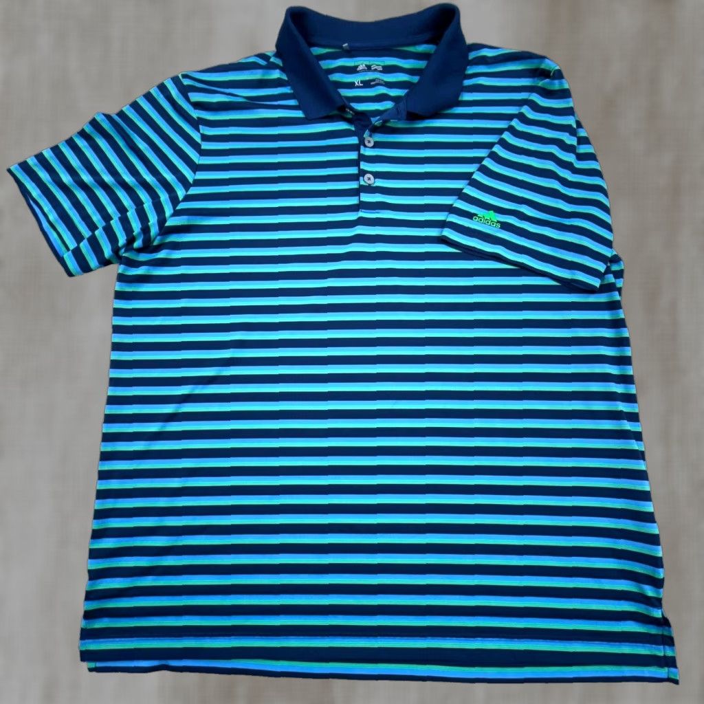 Adidas Adidas Polo Shirt Men XL Blue Green Striped Performance Golf Tennis ClimaCool Size US XL / EU 56 / 4 - 1 Thumbnail