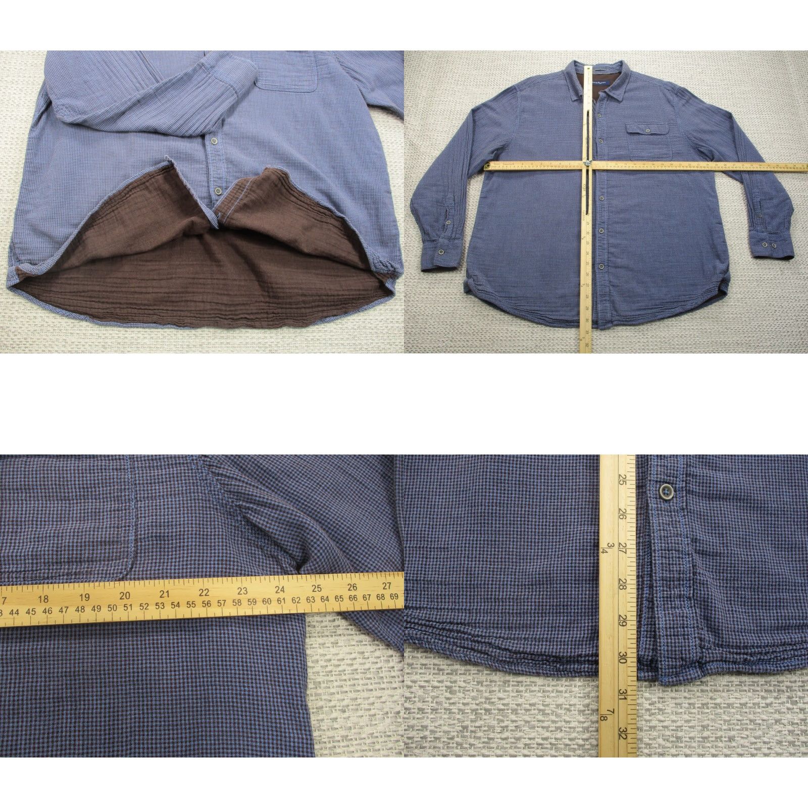 Tommy Bahama VINTAGE Tommy Bahama Shirt Mens L Button-Up Long Sleeve 2 Layer Breathable Sheer Check Blue Cotton Casual Beach USA 90s Mens Size US L / EU 52-54 / 3 - 8 Thumbnail