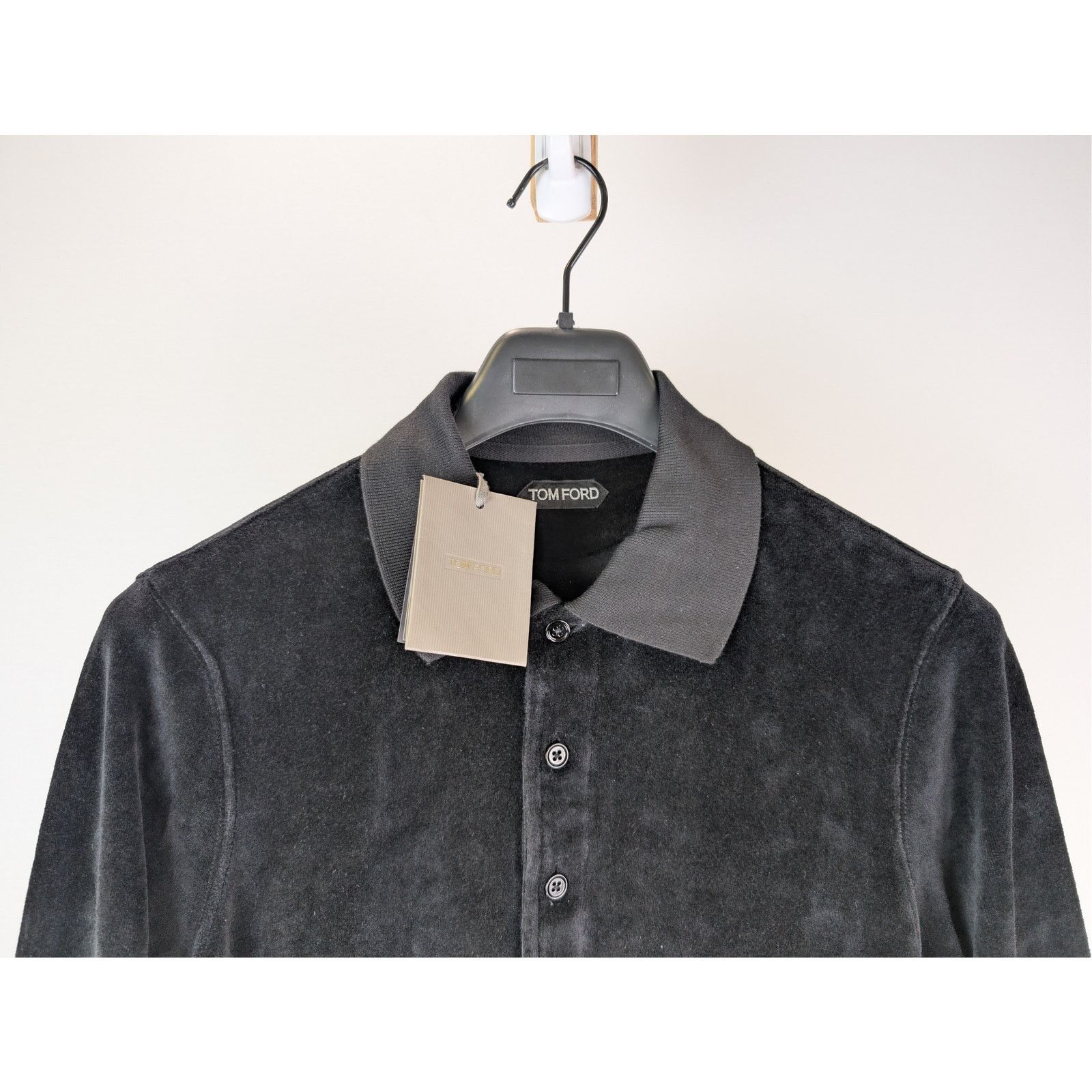 Tom Ford o1rshd1 Long Sleeve Velvet Polo Shirt in Black Size US M / EU 48-50 / 2 - 3 Thumbnail