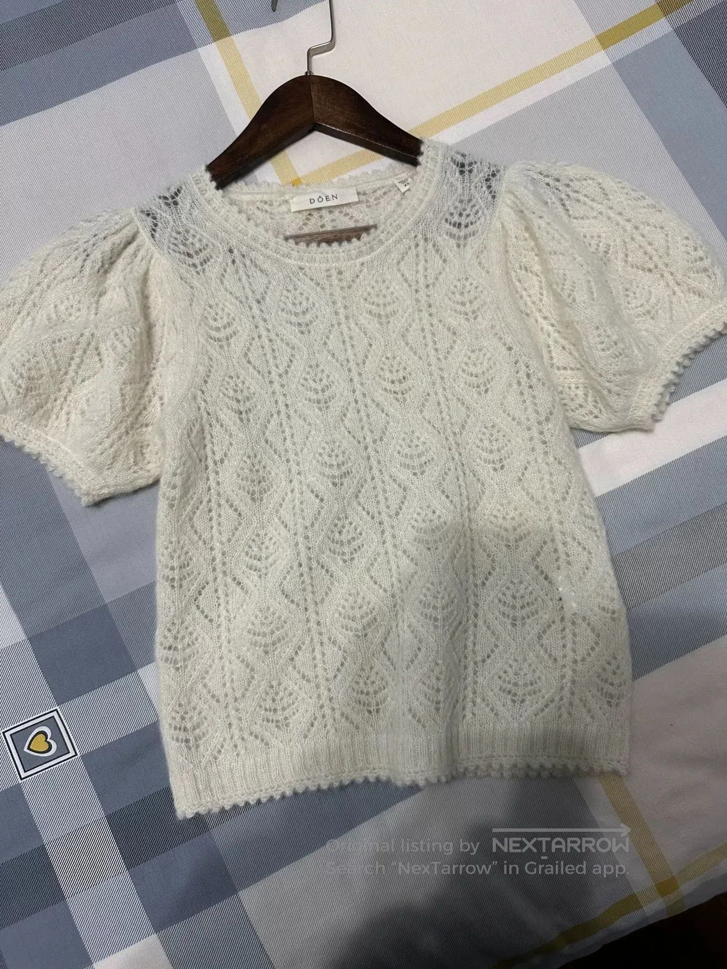 White Knitted Short Sleeve Sweater.