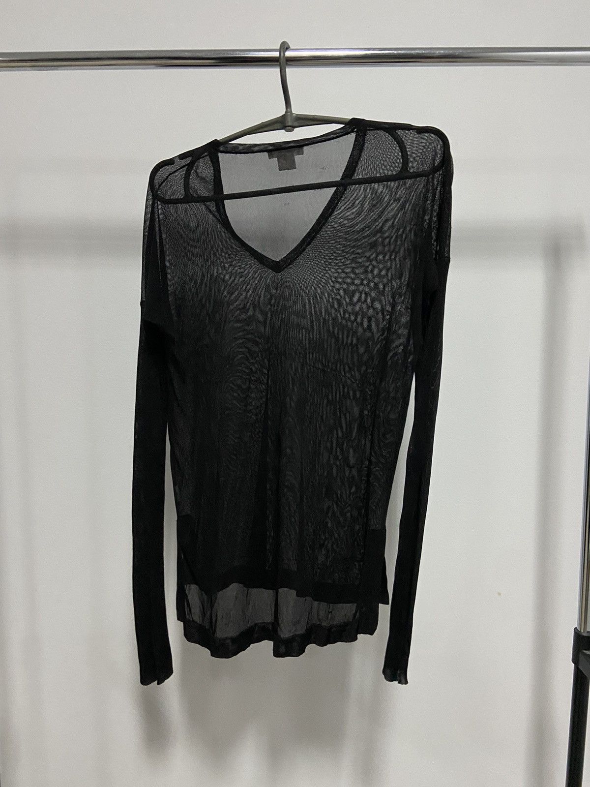 Helmut Lang × Vintage Helmut lang vintage mesh longsleeve women's v neck Size M / US 6-8 / IT 42-44 - 3 Thumbnail