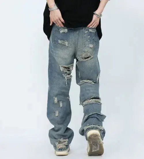 Japanese Brand High Street Beggar Distressed Micro Flare Wide Leg Jeans Size US 32 / EU 48 - 7 Thumbnail