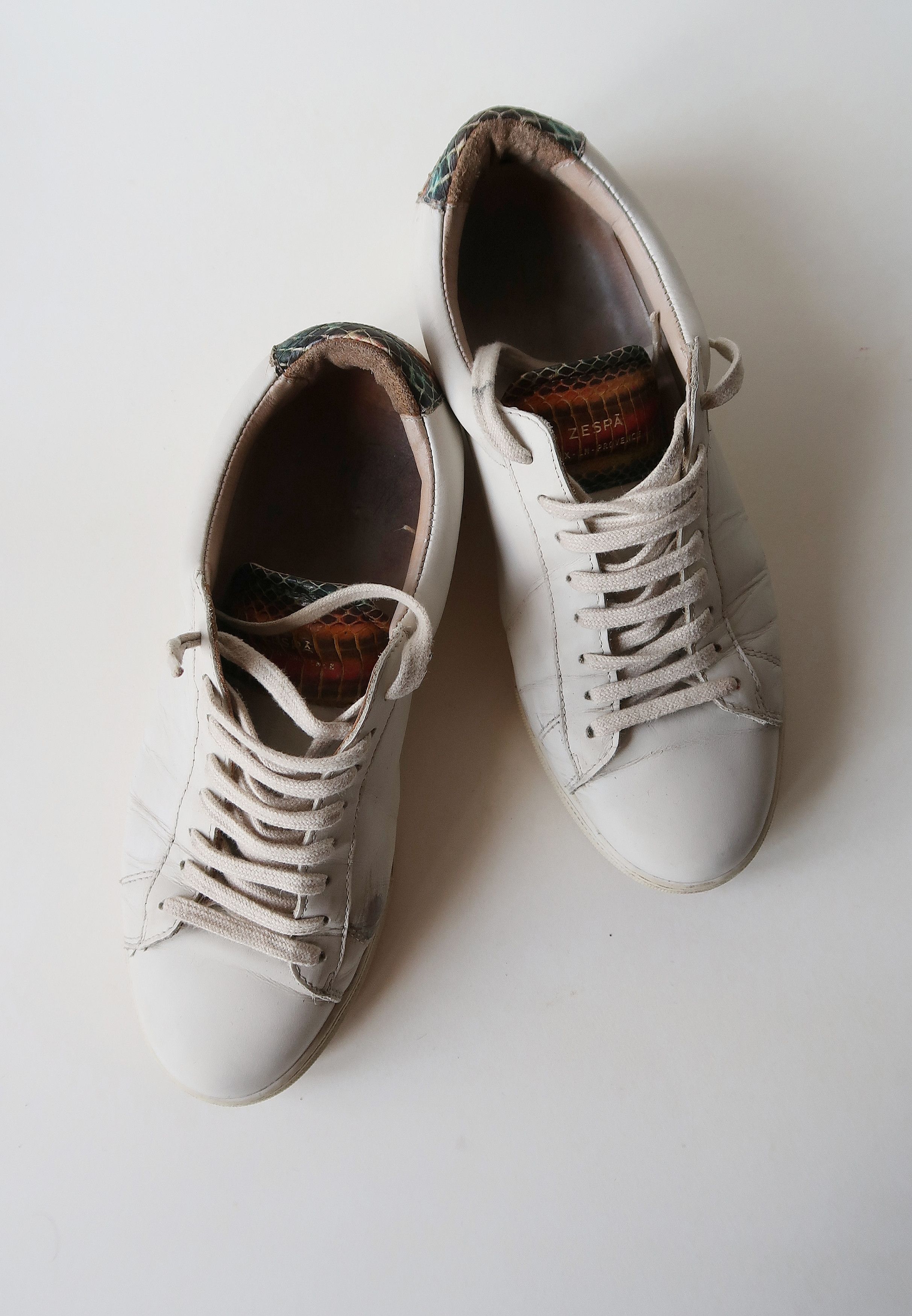 ZESPA White Nappa Leather Womens Low Top Sneakers Size US 9 / IT 39 - 3 Thumbnail