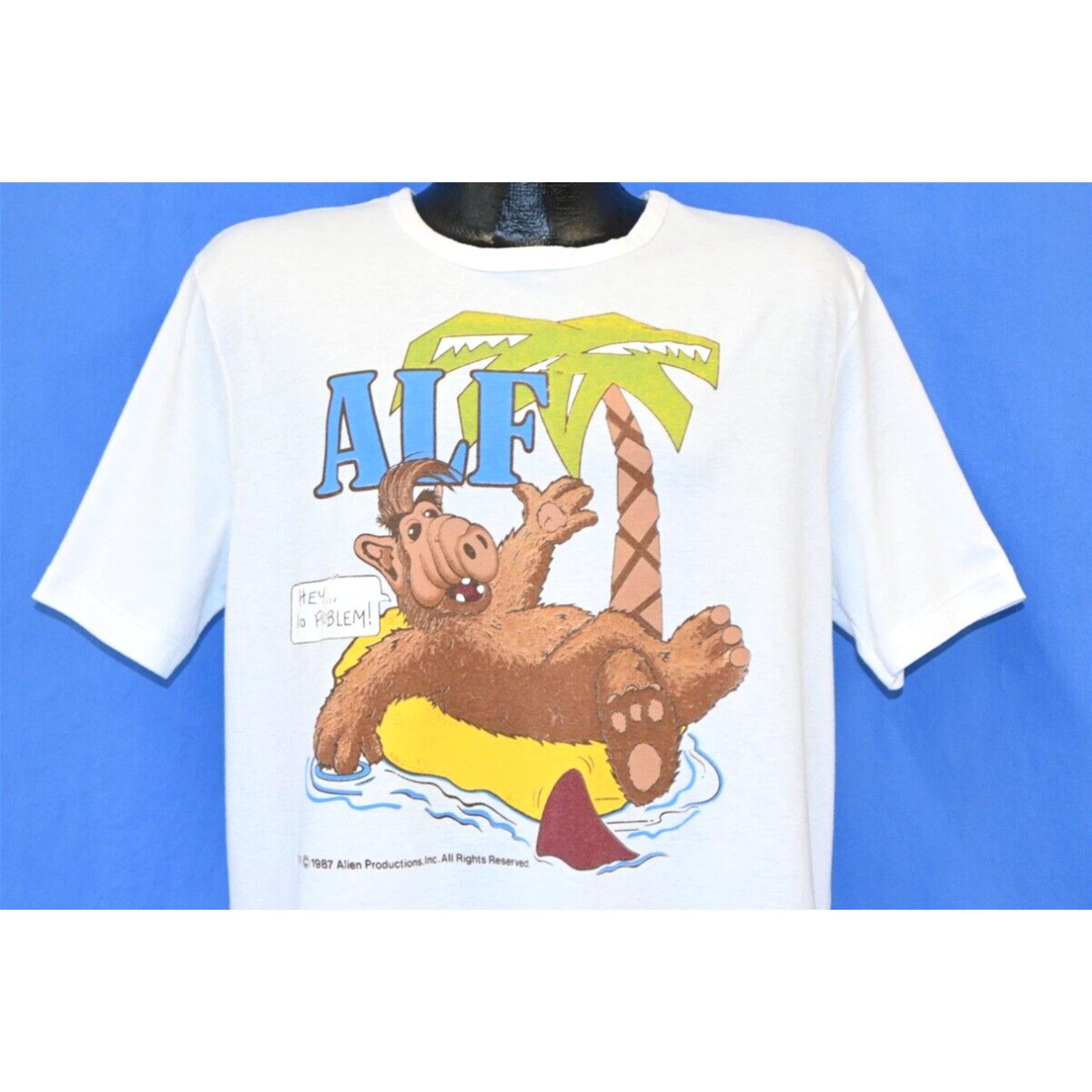 image of Vintage VTG 80's Alf Hey No Problem Alien Productions Palm Trees Sitcom Comedy T-Shirt XL in White