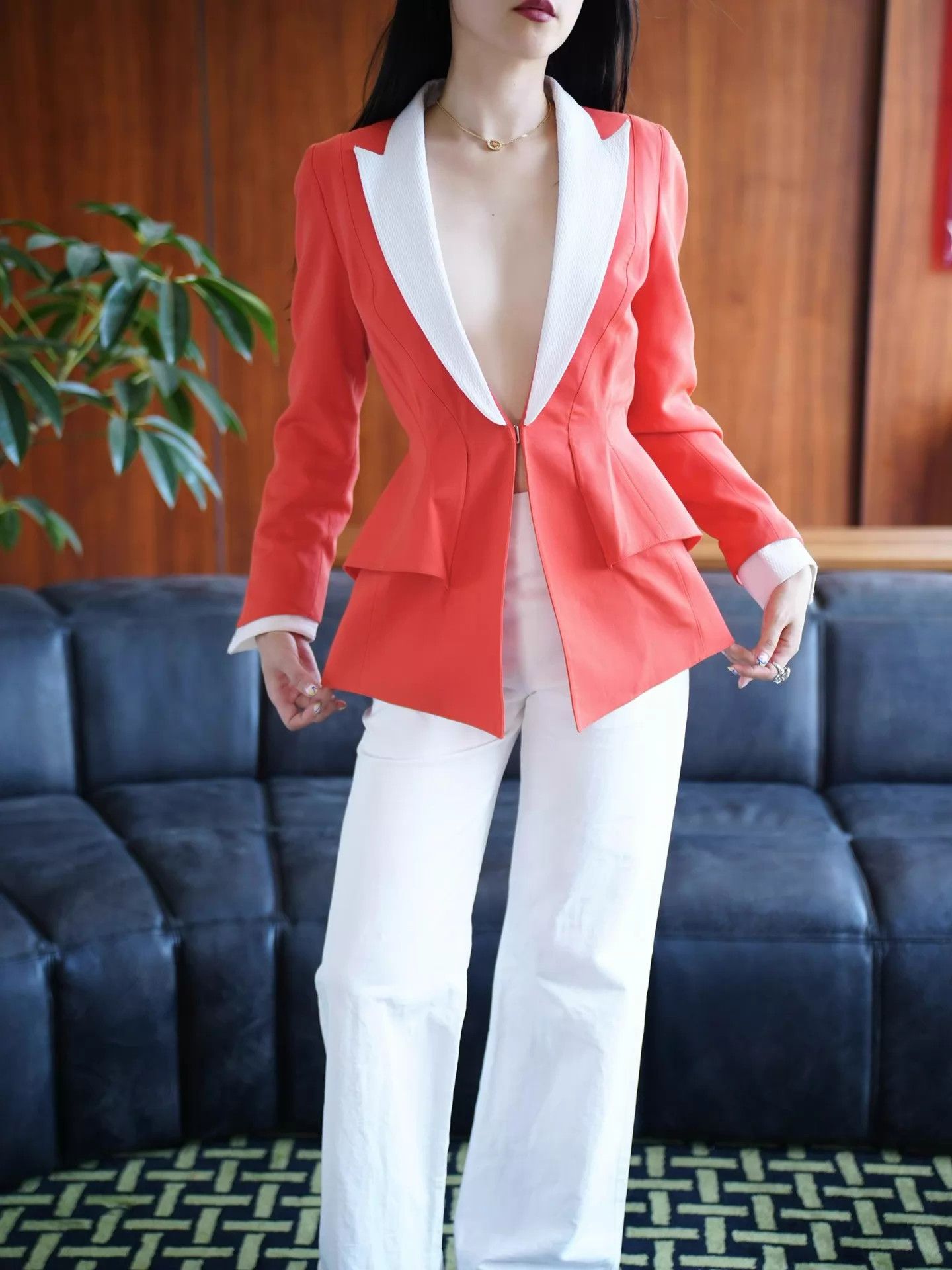 Thierry Mugler Thierry Mugler Vntg Orange-White Color-Blocked Blazer Size M / US 6-8 / IT 42-44 - 7 Thumbnail