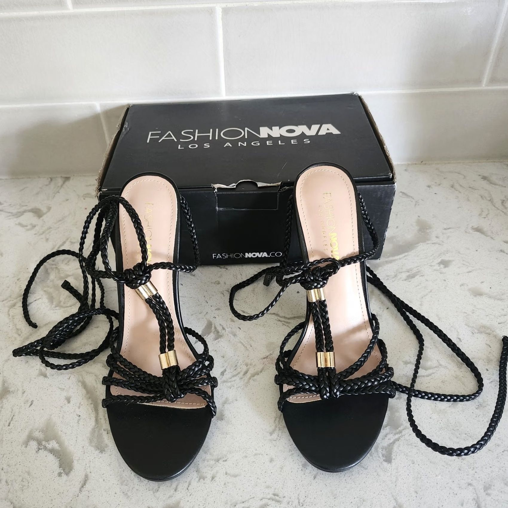 Fashion Nova Fashion Nova She's Ready Heels Women's Black Wrap Up Strappy Heel Size 9 Going Out Womens Size US 9 / IT 39 - 2 Thumbnail