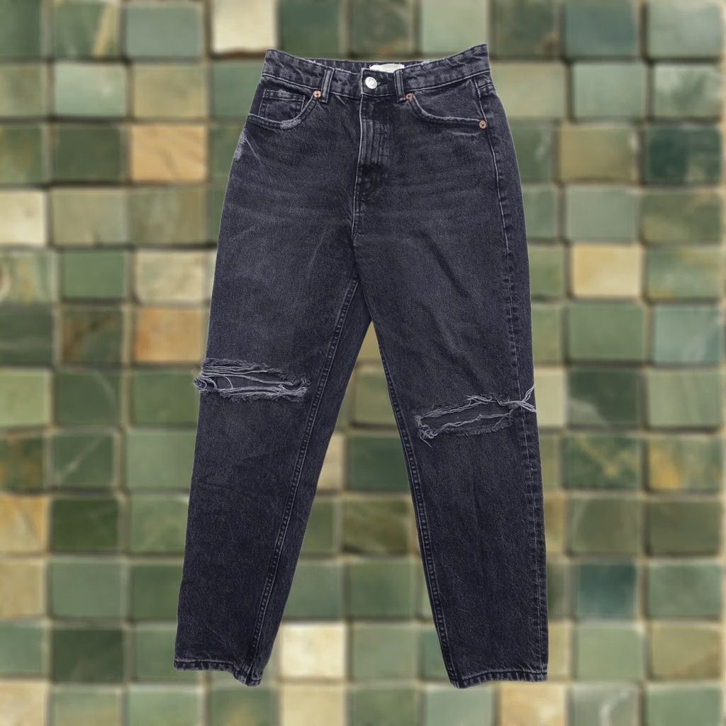 Zara Zara Jeans Womens 4 Black Distressed Rigid Cotton Denim 27" Inseam High Rise Mom Jeans 5-Pocket Design Regular Fit Womens Size 27" / US 4 / IT 40 - 1 Thumbnail