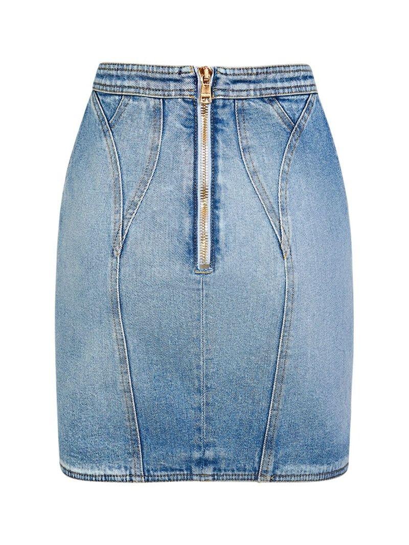 Balmain o1s1wg110725 Stretch Cotton Denim Mini Skirt in Blue Size 26" / US 2 / IT 38 - 2 Thumbnail