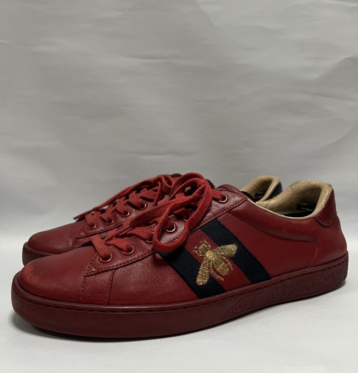 Gucci Gucci - Red Leather Web Ace Low Top Sneakers Size US 6.5 / EU 39-40 - 5 Thumbnail