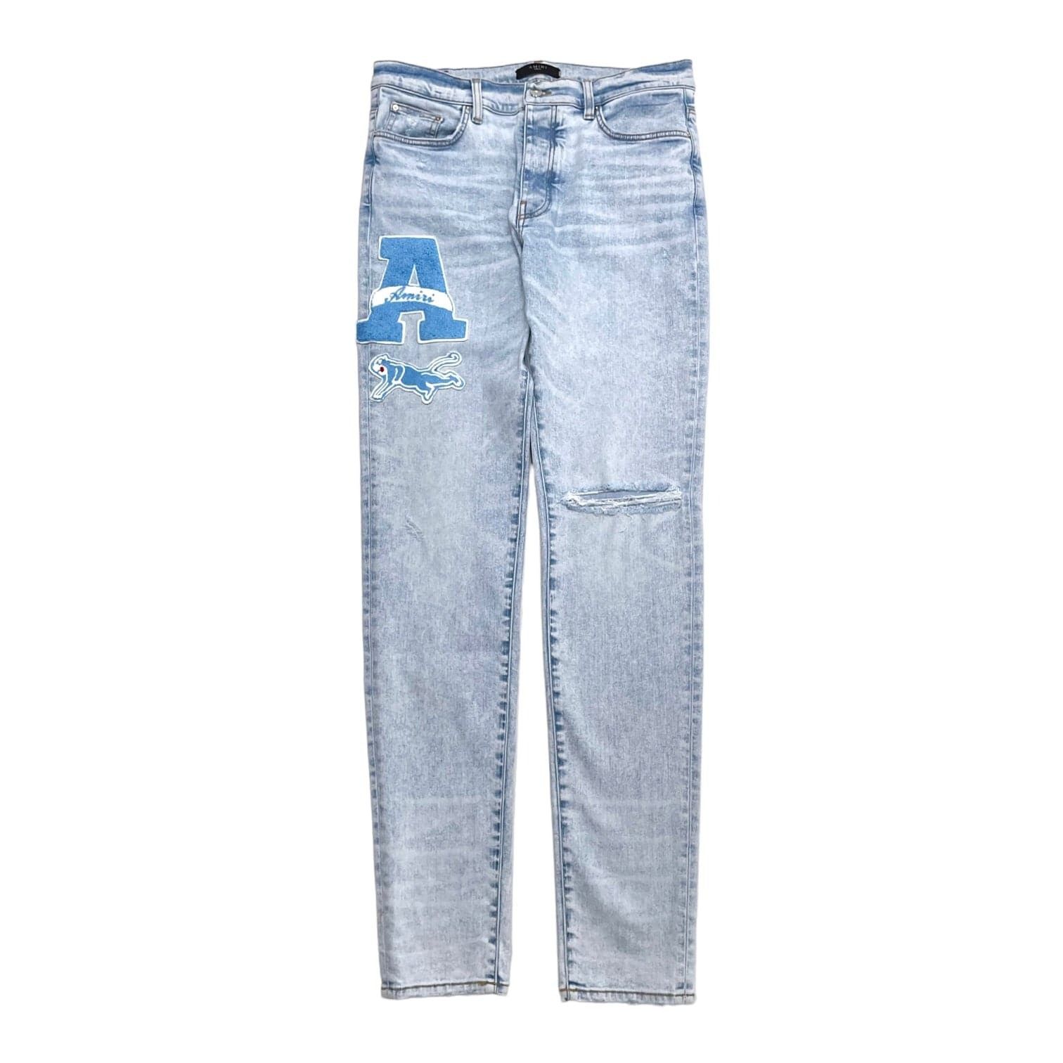 Image of Amiri Varsity Patch Jeans Vintage Sky Indigo, Men's (Size 36)