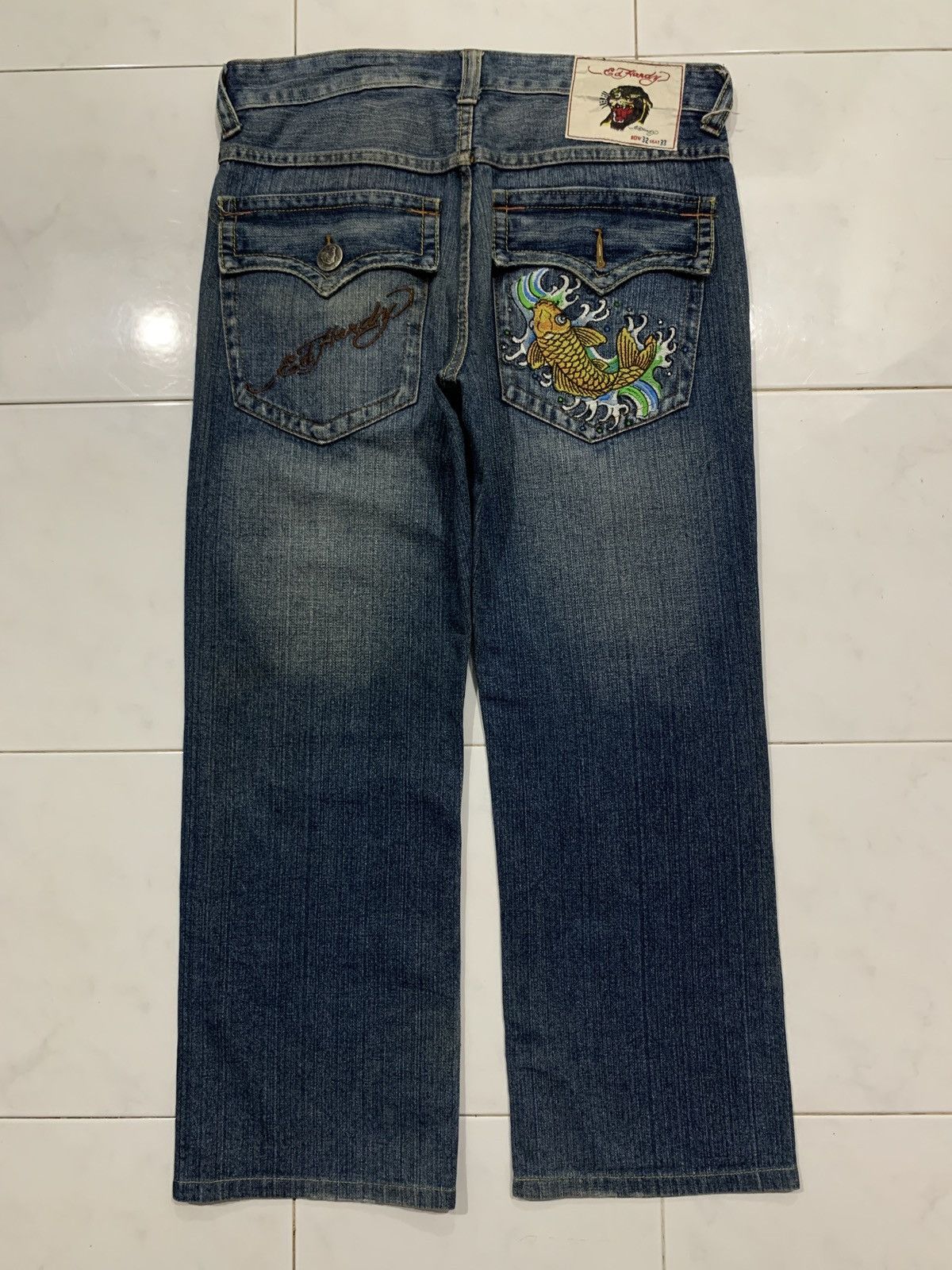 Ed Hardy Vintage Ed Hardy Embroidery Koi Tattoo Wear Baggy Jeans Size US 33 - 6 Thumbnail