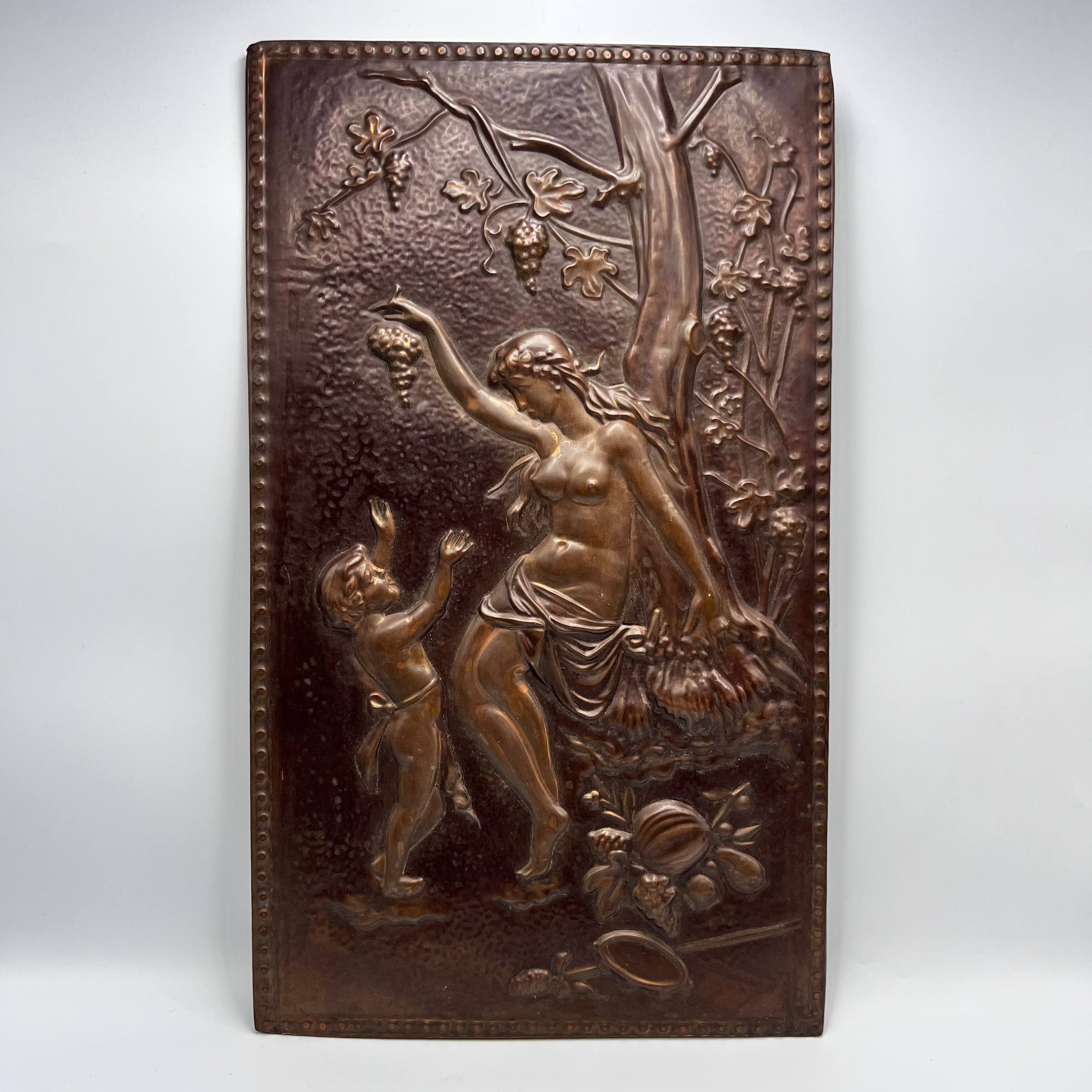 Vintage Copper Relief Wall Plaque Venus Harvest Scene