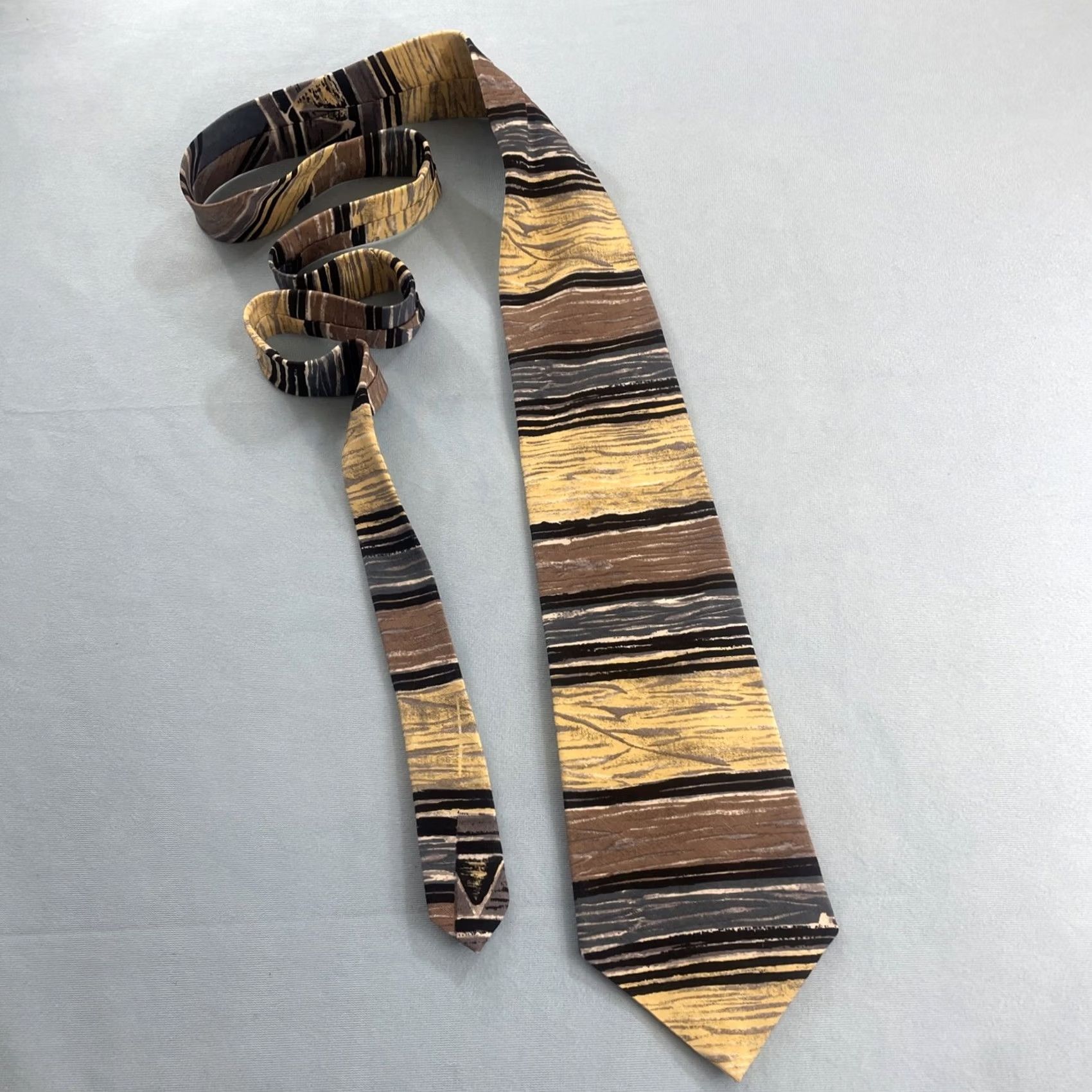 Vintage VINTAGE Wembley Tie 4x57" Silk Linen Abstract Stripe Yellow Brown Black Wide Necktie Mens 1990s vintage capsu le Size ONE SIZE - 2 Thumbnail