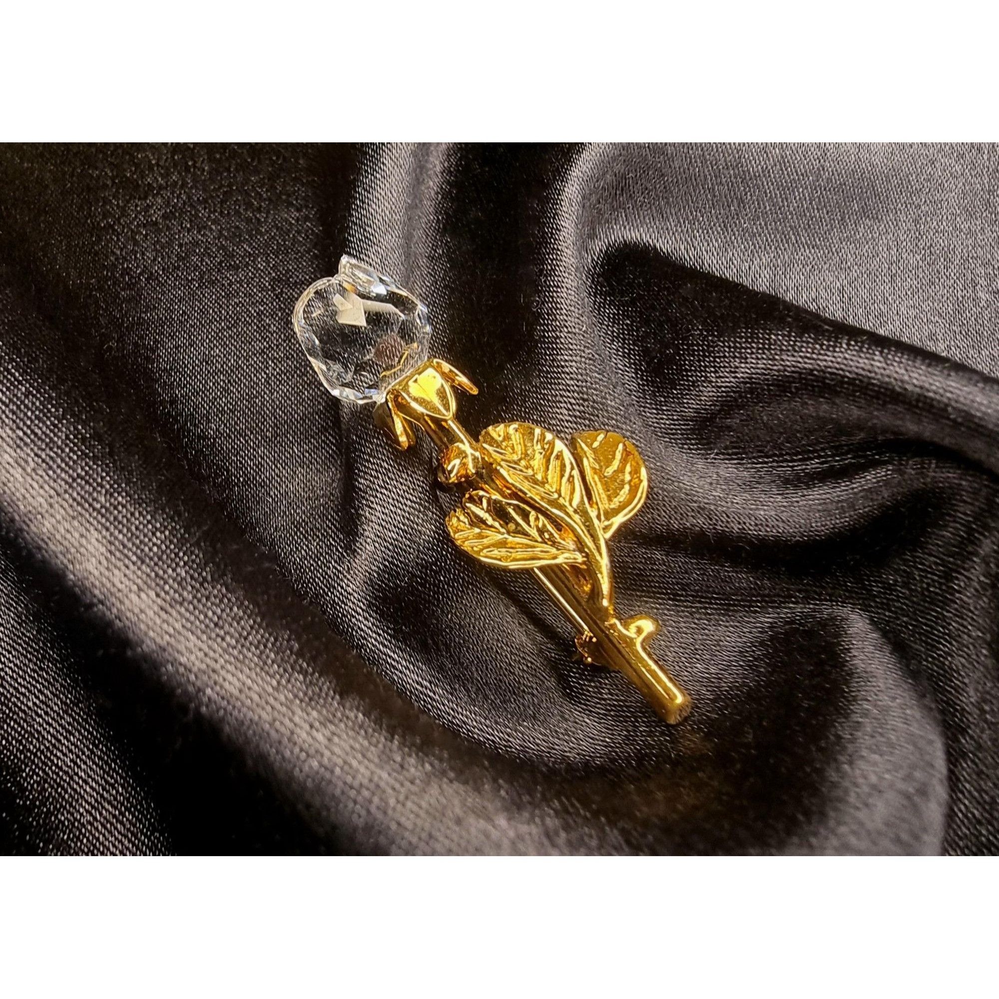 Swarovski Vintage SWAROVSKI Signed Crystal Gold Tone Tulip Rose Flower Size ONE SIZE - 1 Thumbnail
