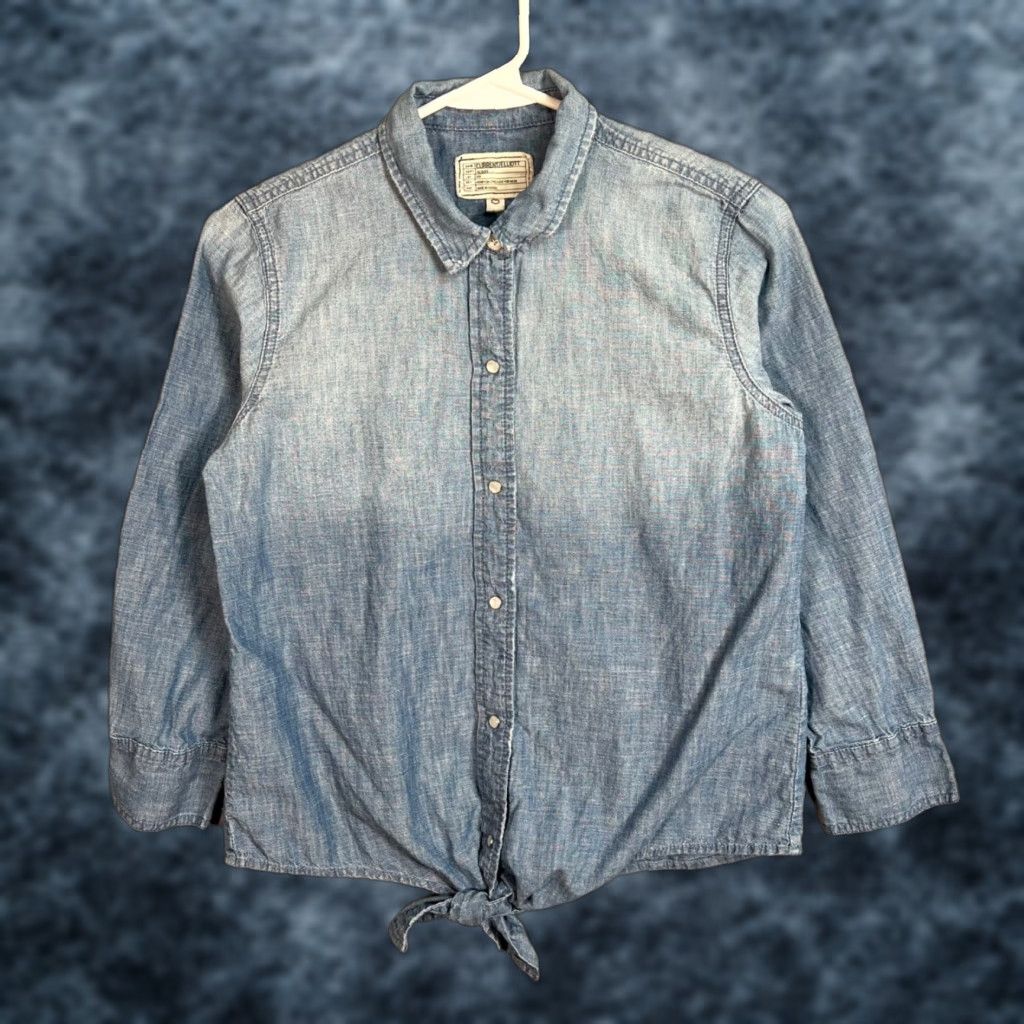 Vintage Current/Elliott Womens Chambray Button-Up Shirt with Tie Hem, 0, Blue, Long Sleeve, Collared, Cotton/Hemp, Vintage/Used, Adults, Womens Size XS / US 0-2 / IT 36-38 - 1 Thumbnail