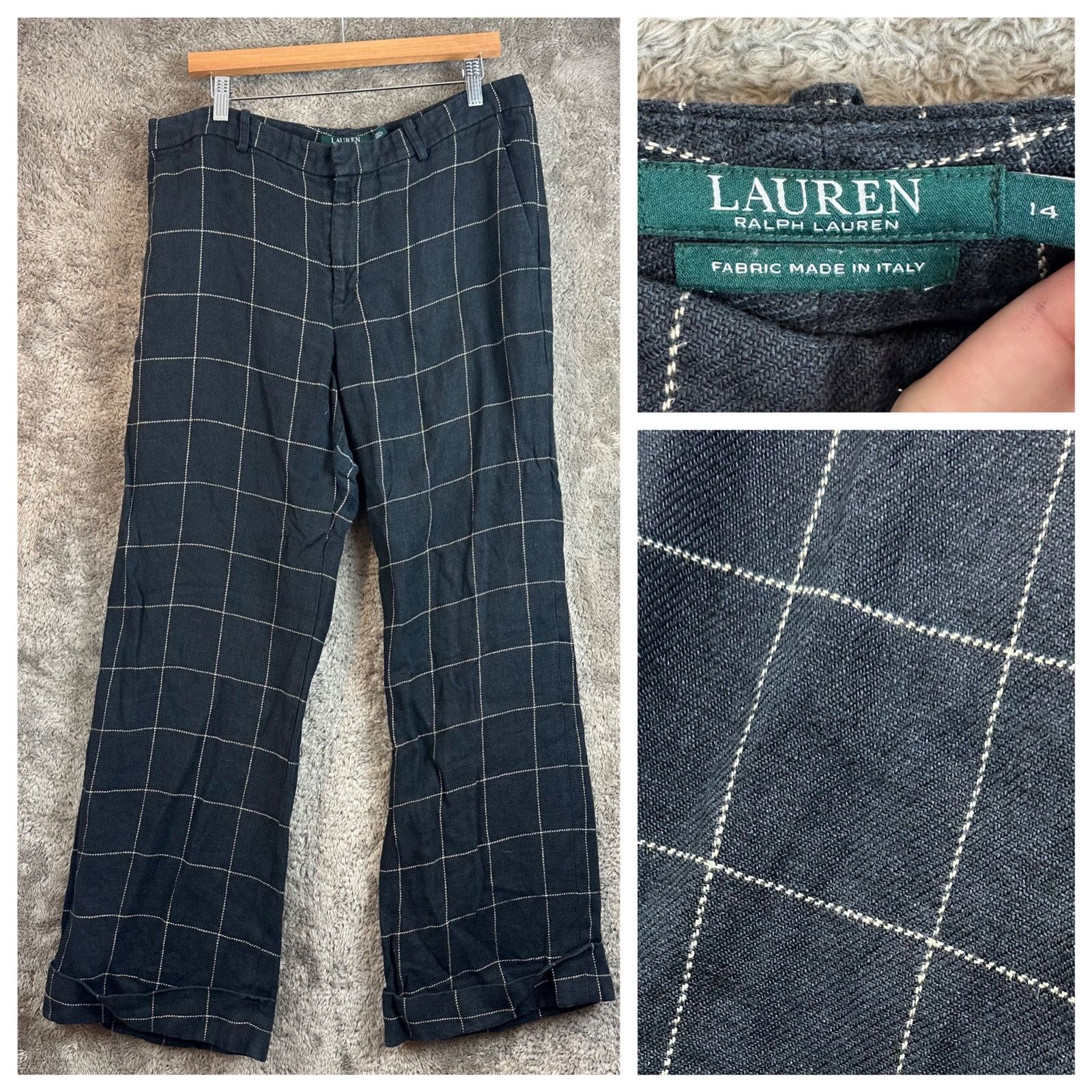 Lauren Ralph Lauren LRL Ralph Lauren Gray 14 Linen Windowpane Plaid Cuffed Pants Size 36" / US 14 / IT 50 - 1 Thumbnail